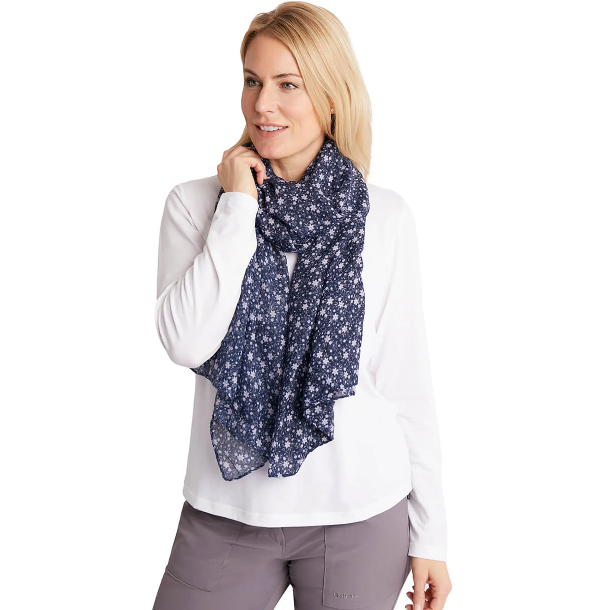 Women Rohan Insect Shield Wildflower Wrap Scarf Navy