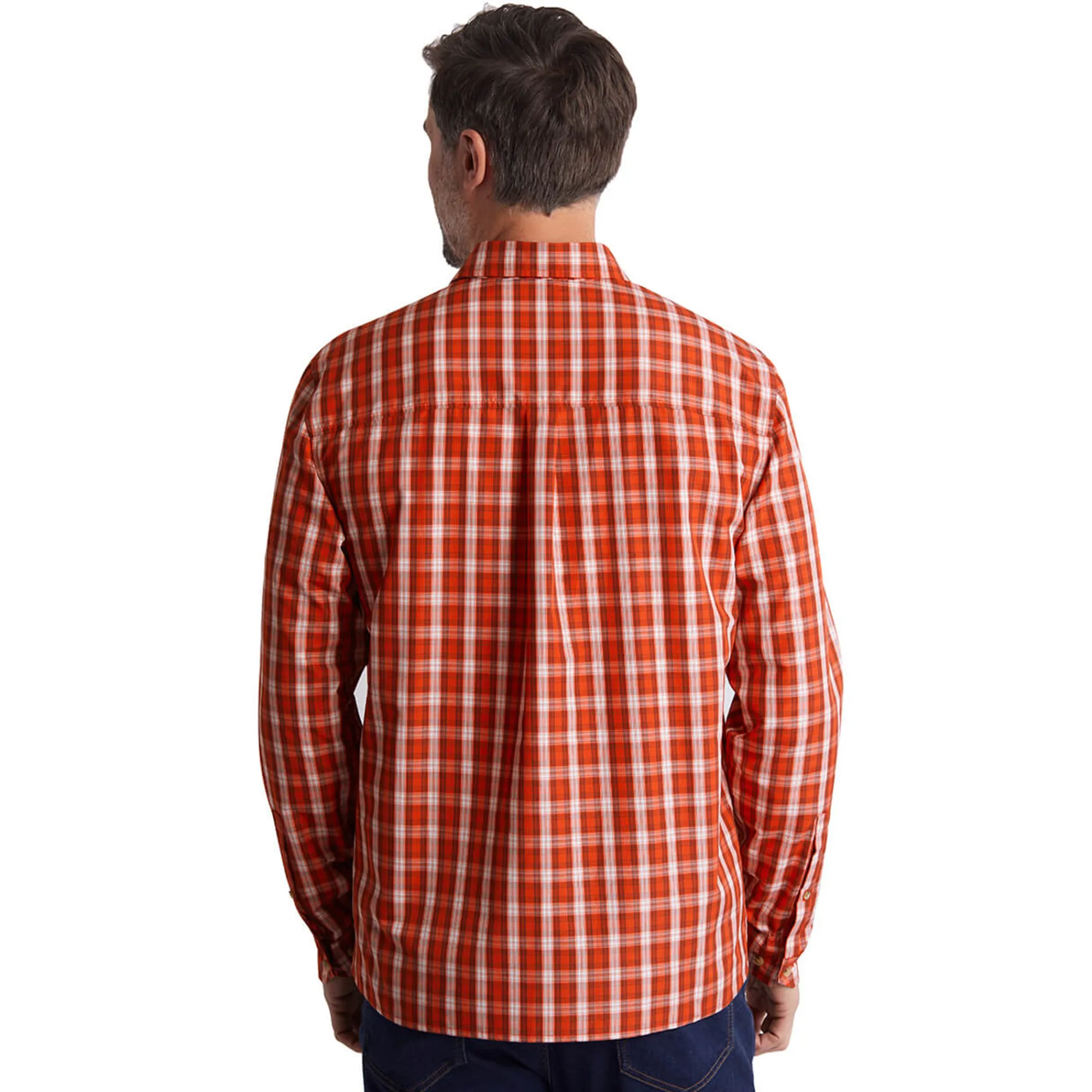 Men Rohan Men'S Coast Long Sleeve Shirt Solar Orange/Auburn Check