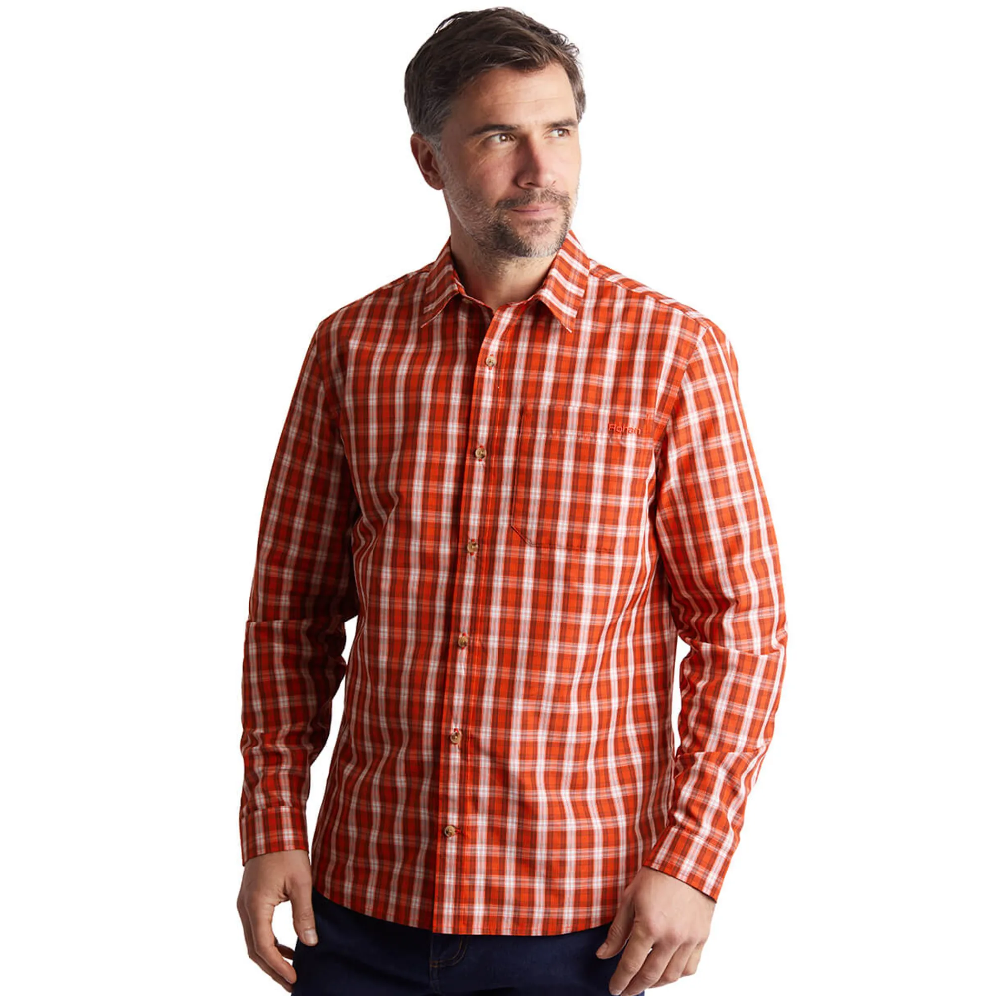 Men Rohan Men'S Coast Long Sleeve Shirt Solar Orange/Auburn Check