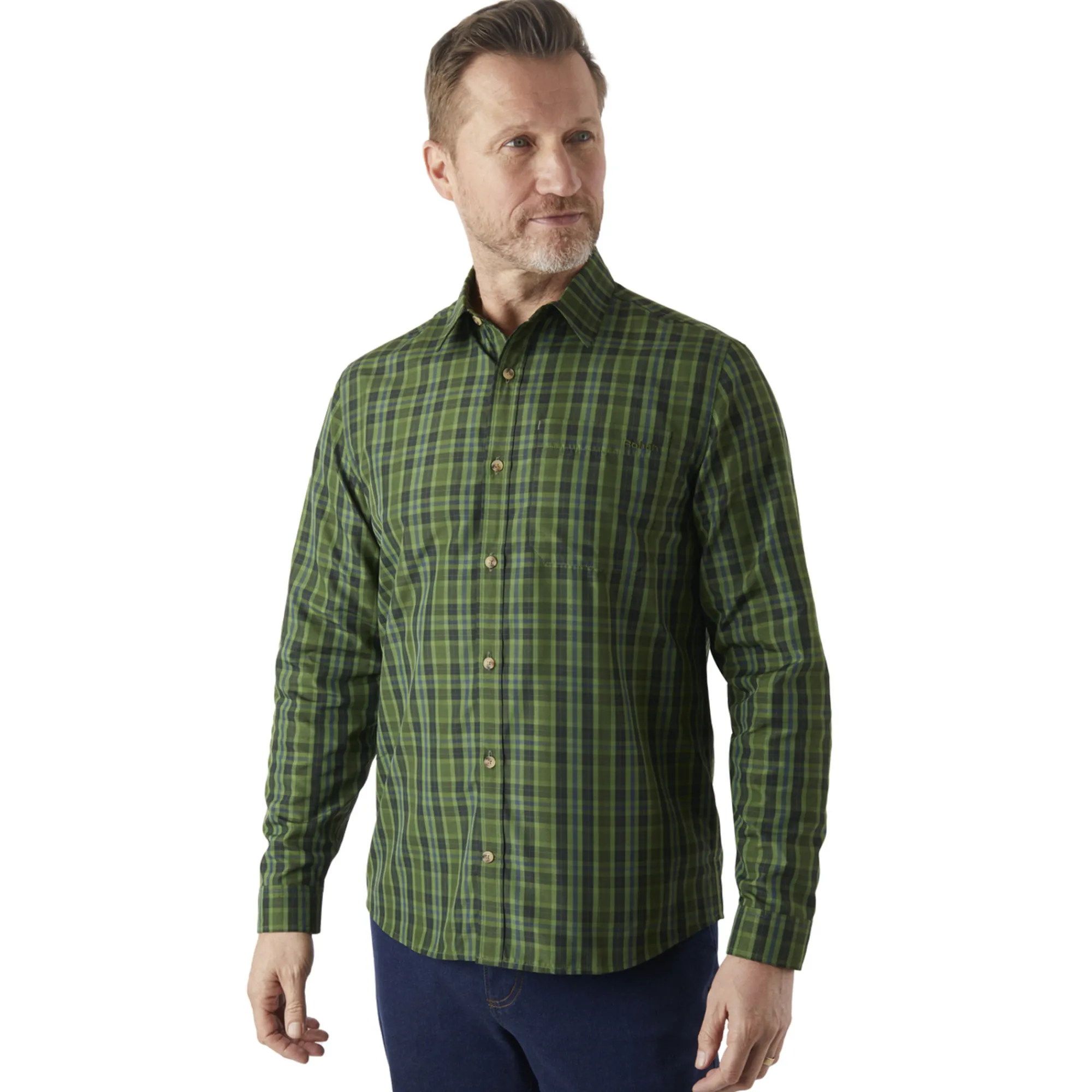 Men Rohan Men'S Coast Long Sleeve Shirt Highland Green Check