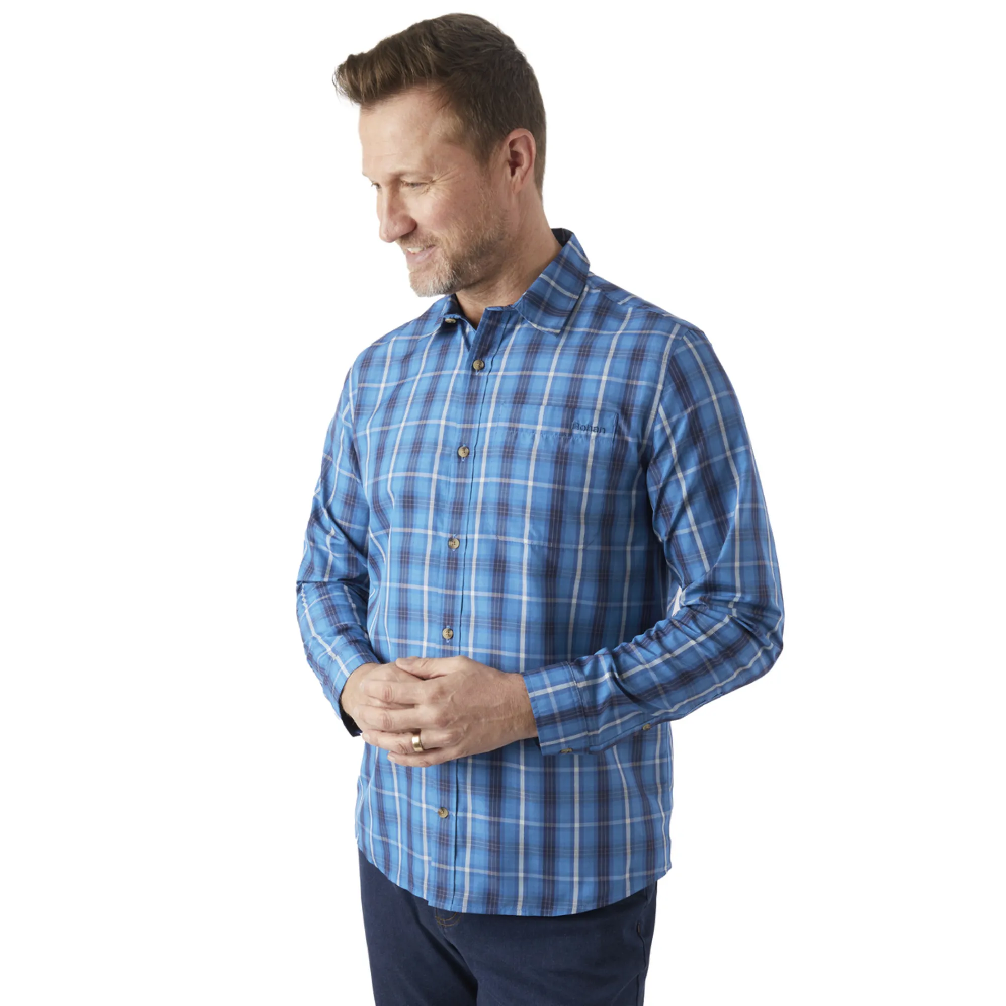 Men Rohan Men'S Coast Long Sleeve Shirt Island Blue Check