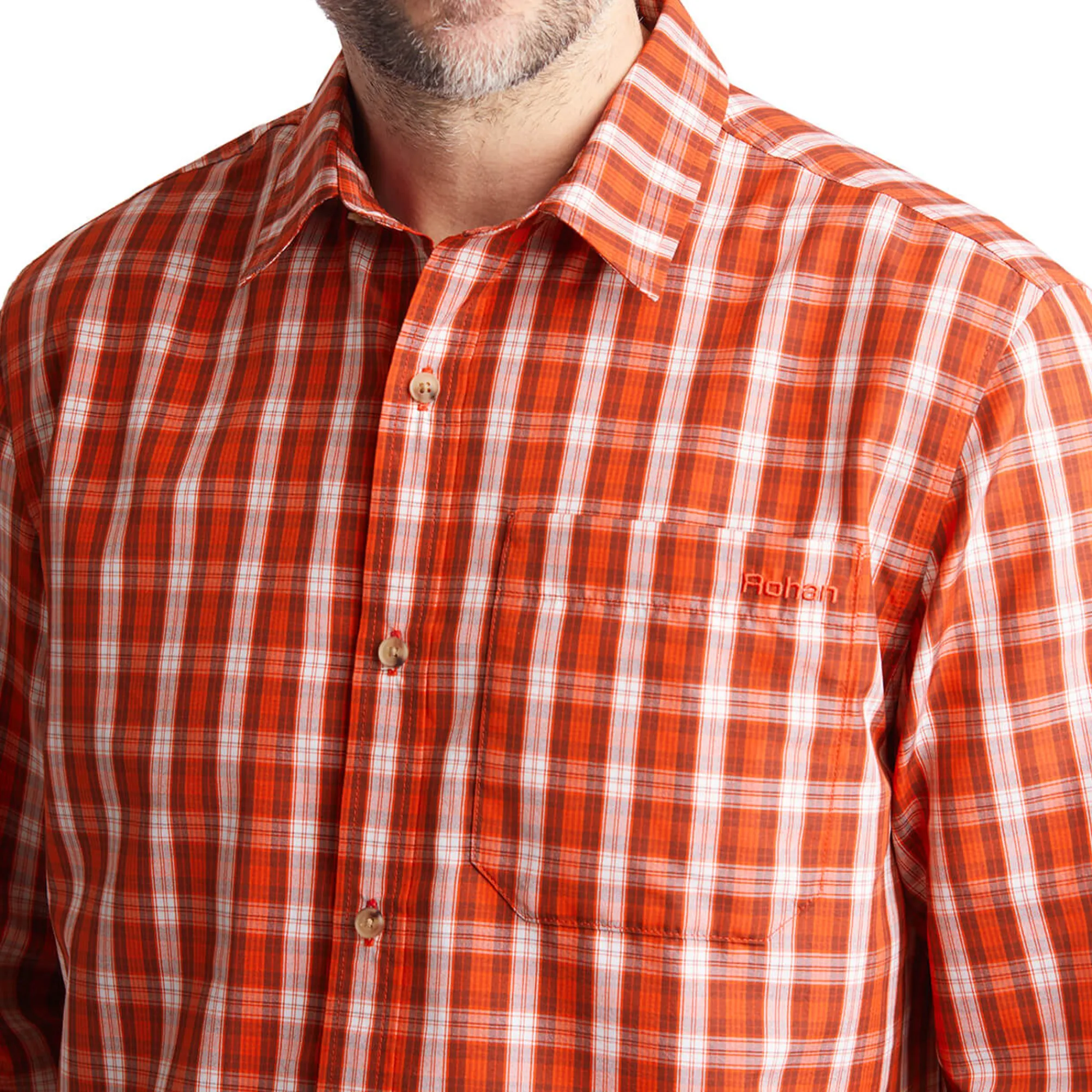 Men Rohan Men'S Coast Long Sleeve Shirt Solar Orange/Auburn Check