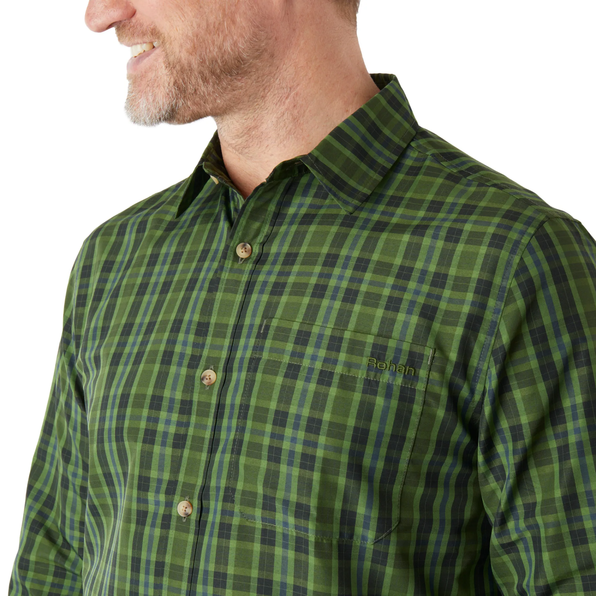 Men Rohan Men'S Coast Long Sleeve Shirt Highland Green Check