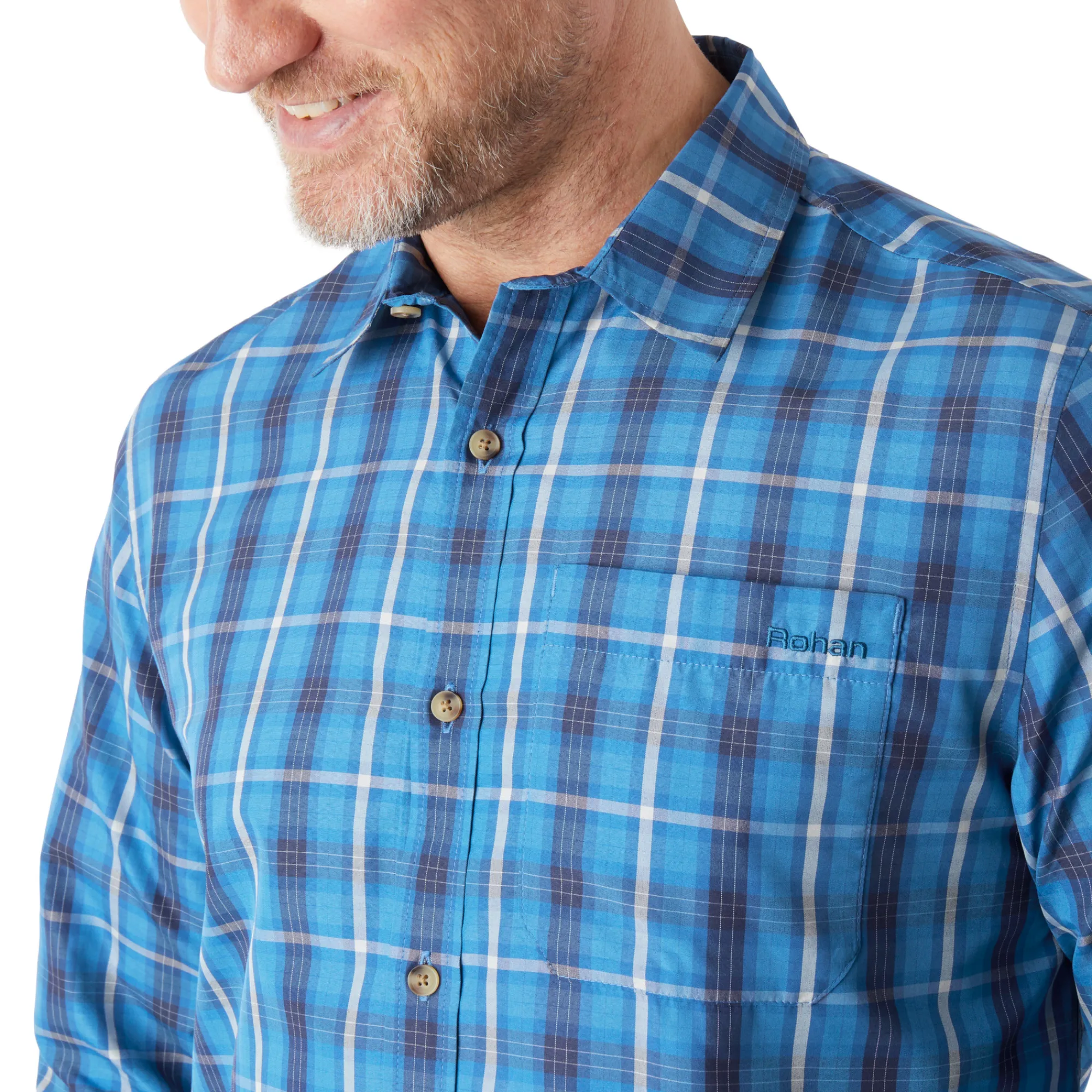Men Rohan Men'S Coast Long Sleeve Shirt Island Blue Check