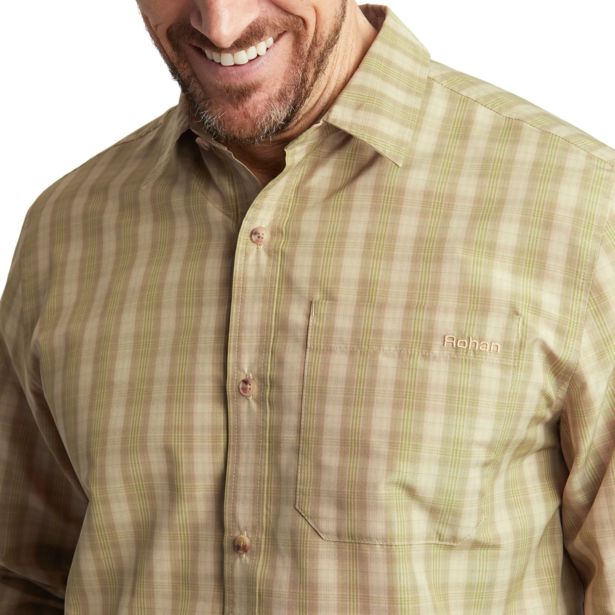 Men Rohan Men'S Coast Long Sleeve Shirt Stone/Citrus Check