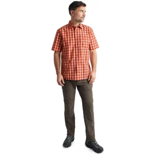 Men Rohan Men'S Coast Short Sleeve Shirt Solar Orange/Auburn Check