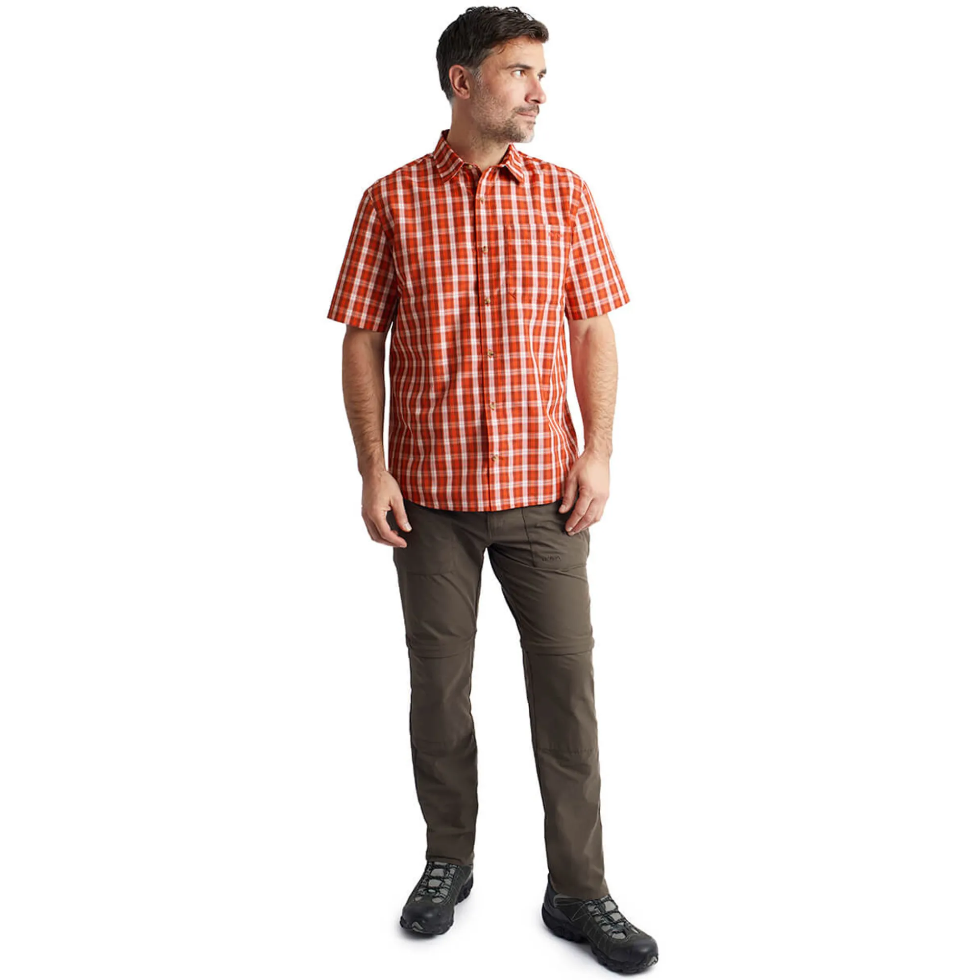 Men Rohan Men'S Coast Short Sleeve Shirt Solar Orange/Auburn Check