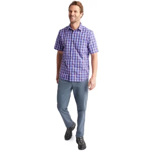 Men Rohan Men'S Coast Short Sleeve Shirt Ridge Blue/Solar Orange Check