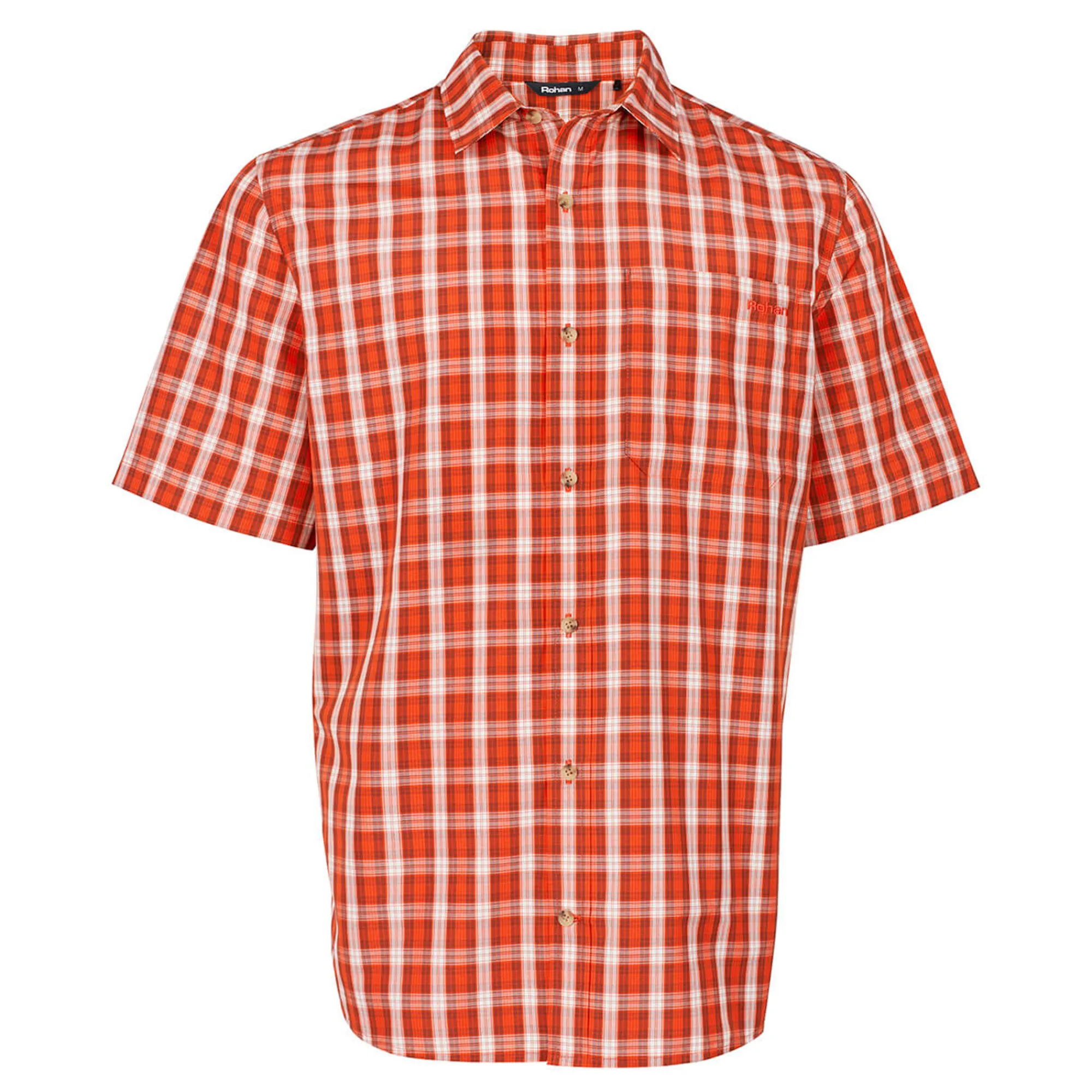 Men Rohan Men'S Coast Short Sleeve Shirt Solar Orange/Auburn Check