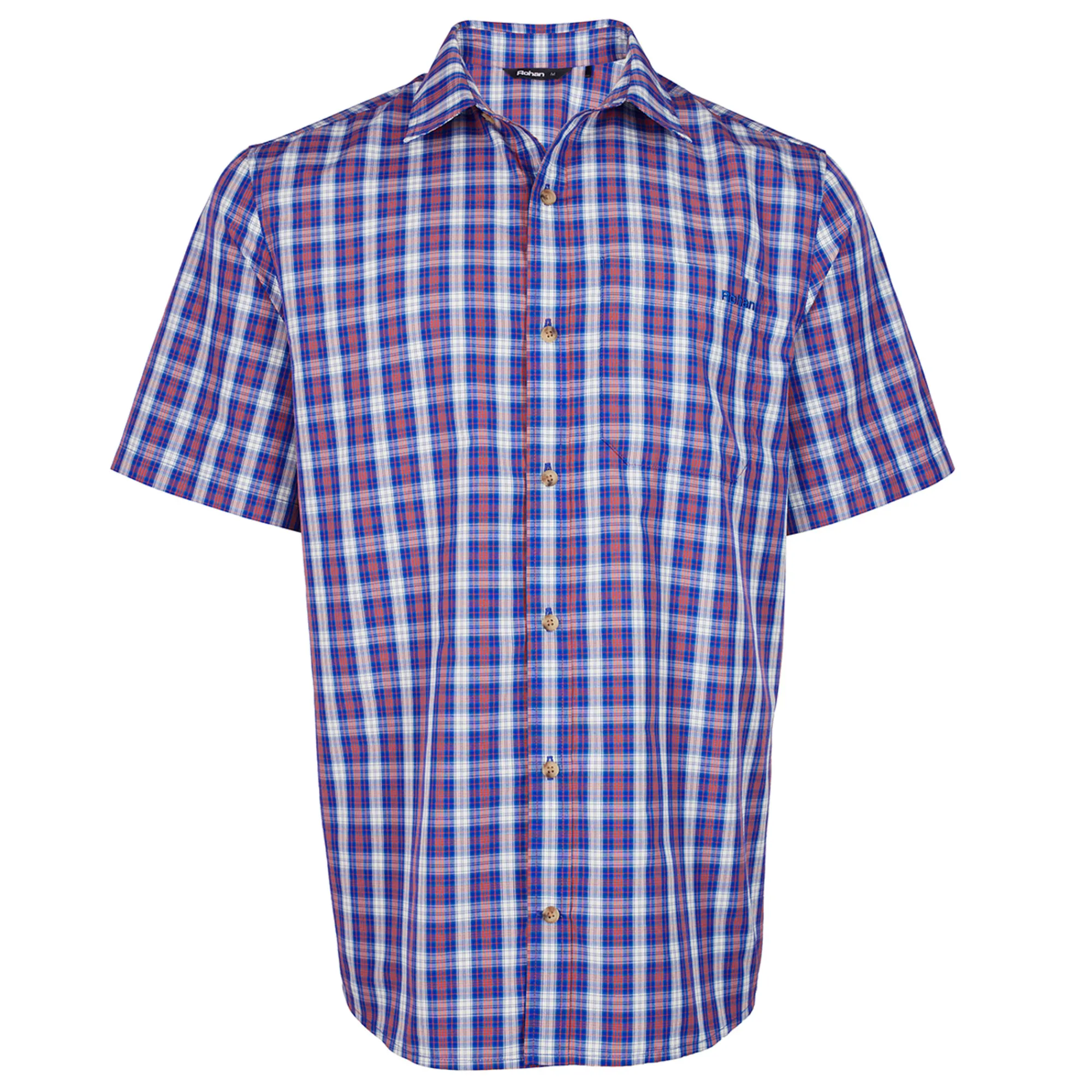 Men Rohan Men'S Coast Short Sleeve Shirt Ridge Blue/Solar Orange Check