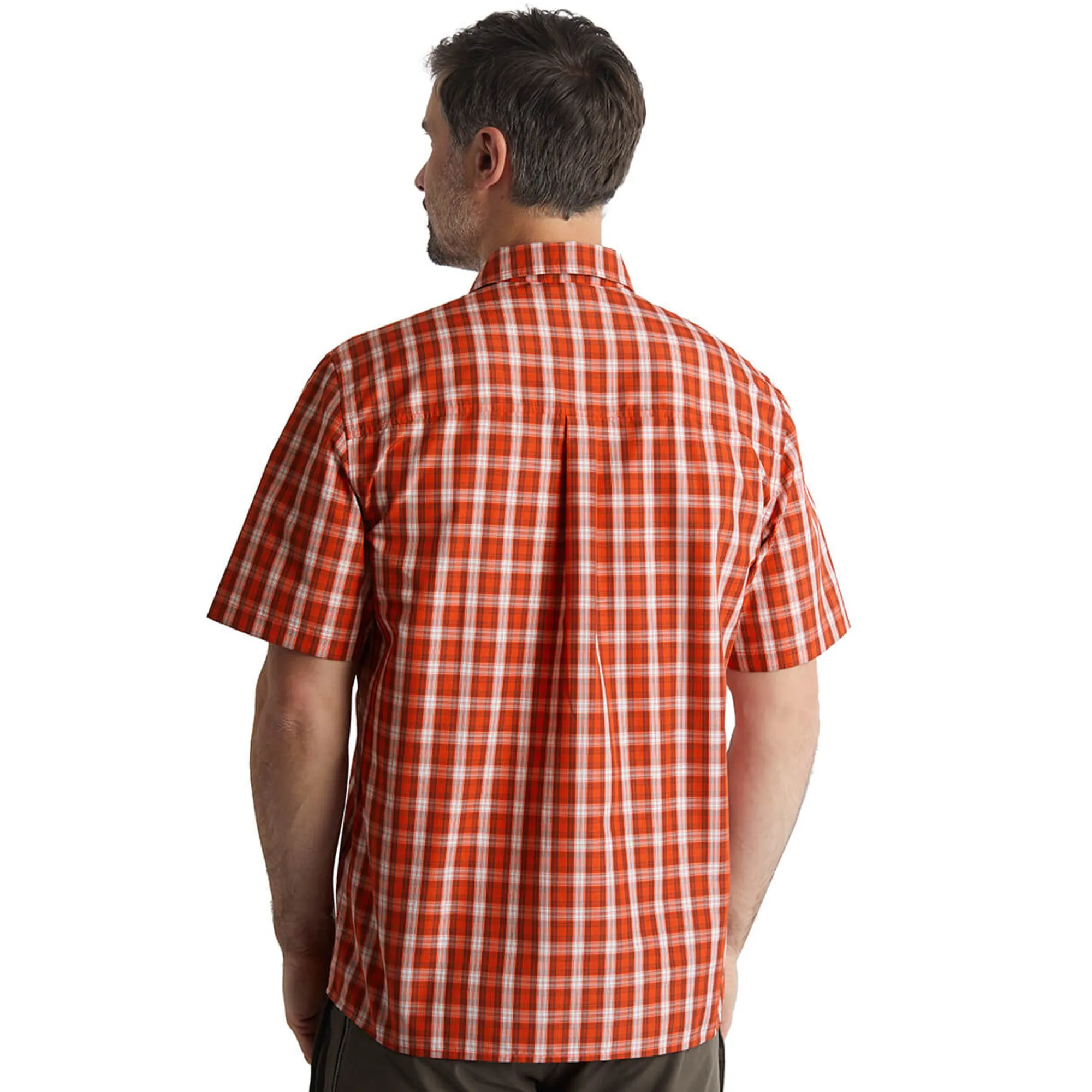 Men Rohan Men'S Coast Short Sleeve Shirt Solar Orange/Auburn Check