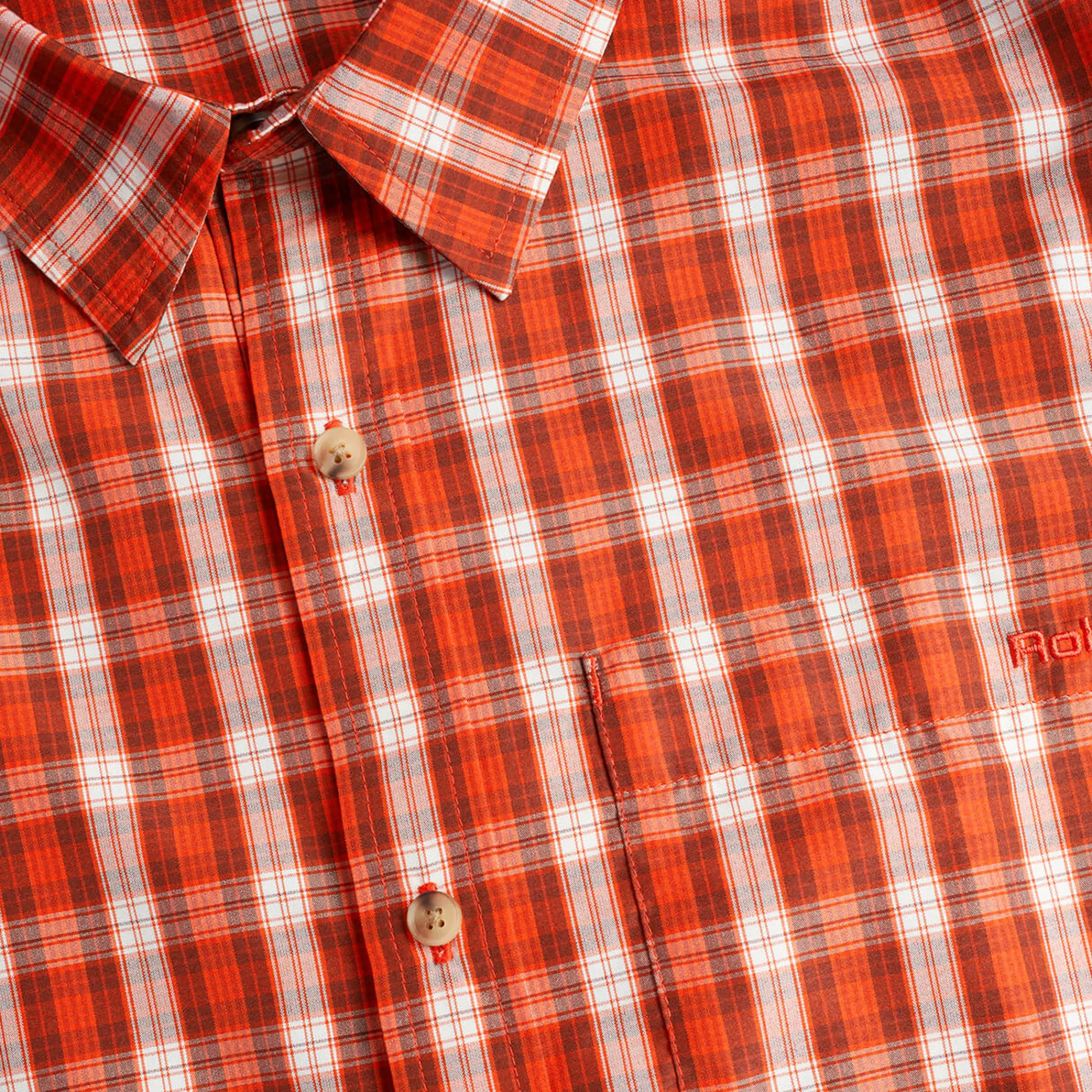 Men Rohan Men'S Coast Short Sleeve Shirt Solar Orange/Auburn Check