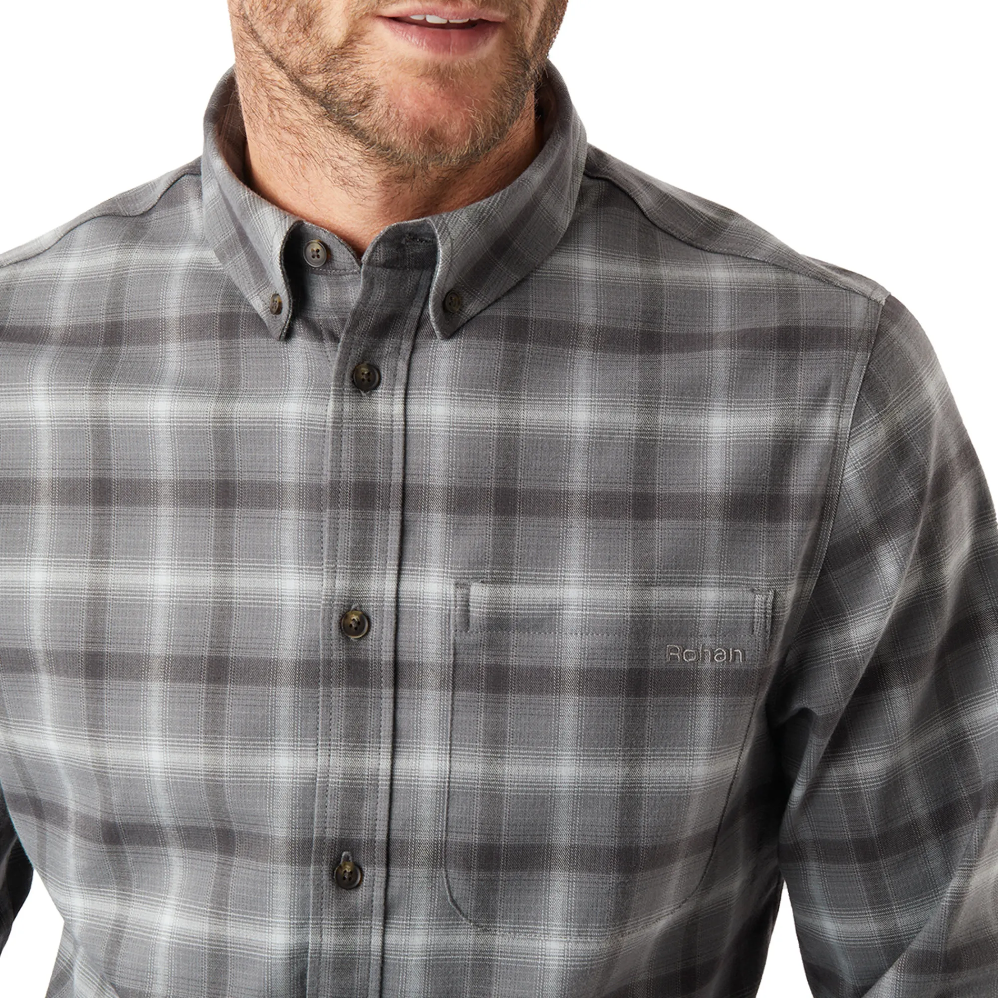 Men Rohan Men'S Dover Long Sleeve Shirt Grey Rock Check