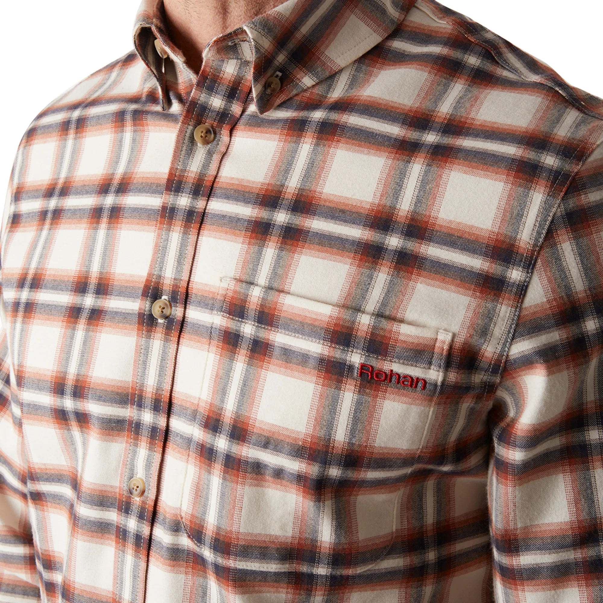 Men Rohan Men'S Dover Long Sleeve Shirt Ecru/Red Check