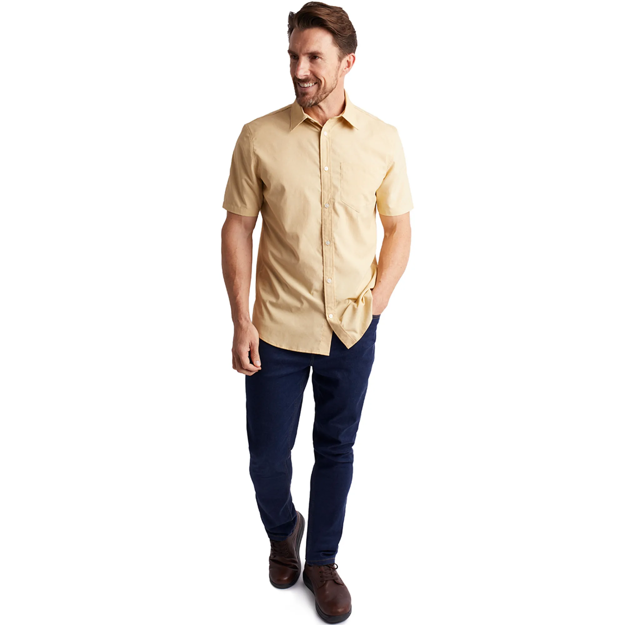 Men Rohan Men'S Finchley Short Sleeve Shirt Iris Yellow Oxford