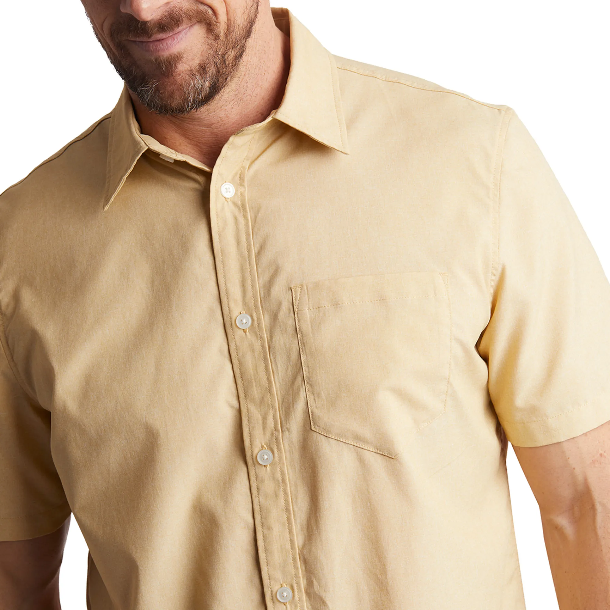 Men Rohan Men'S Finchley Short Sleeve Shirt Iris Yellow Oxford