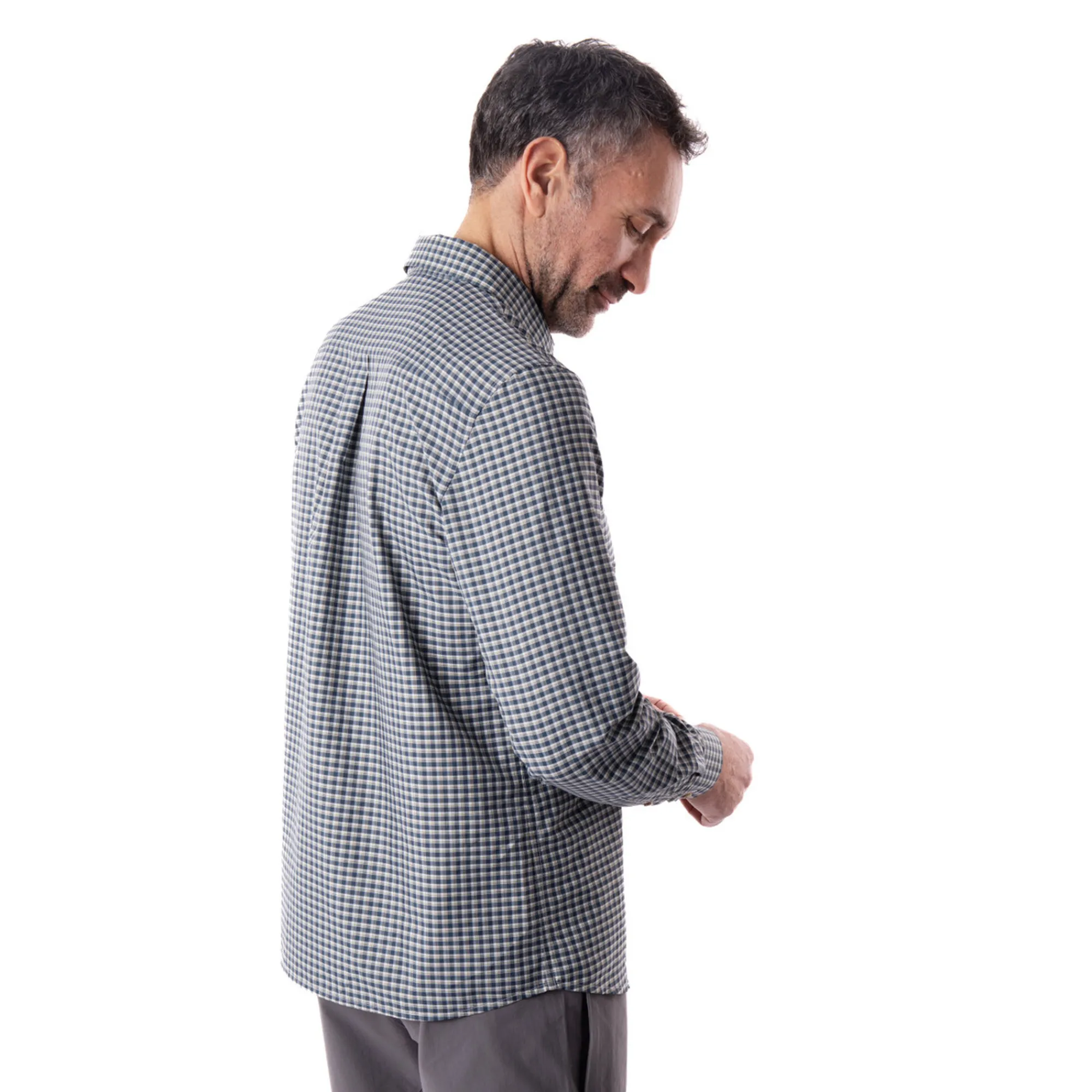 Men Rohan Men'S Firth Long Sleeve Shirt Marine Blue Gingham