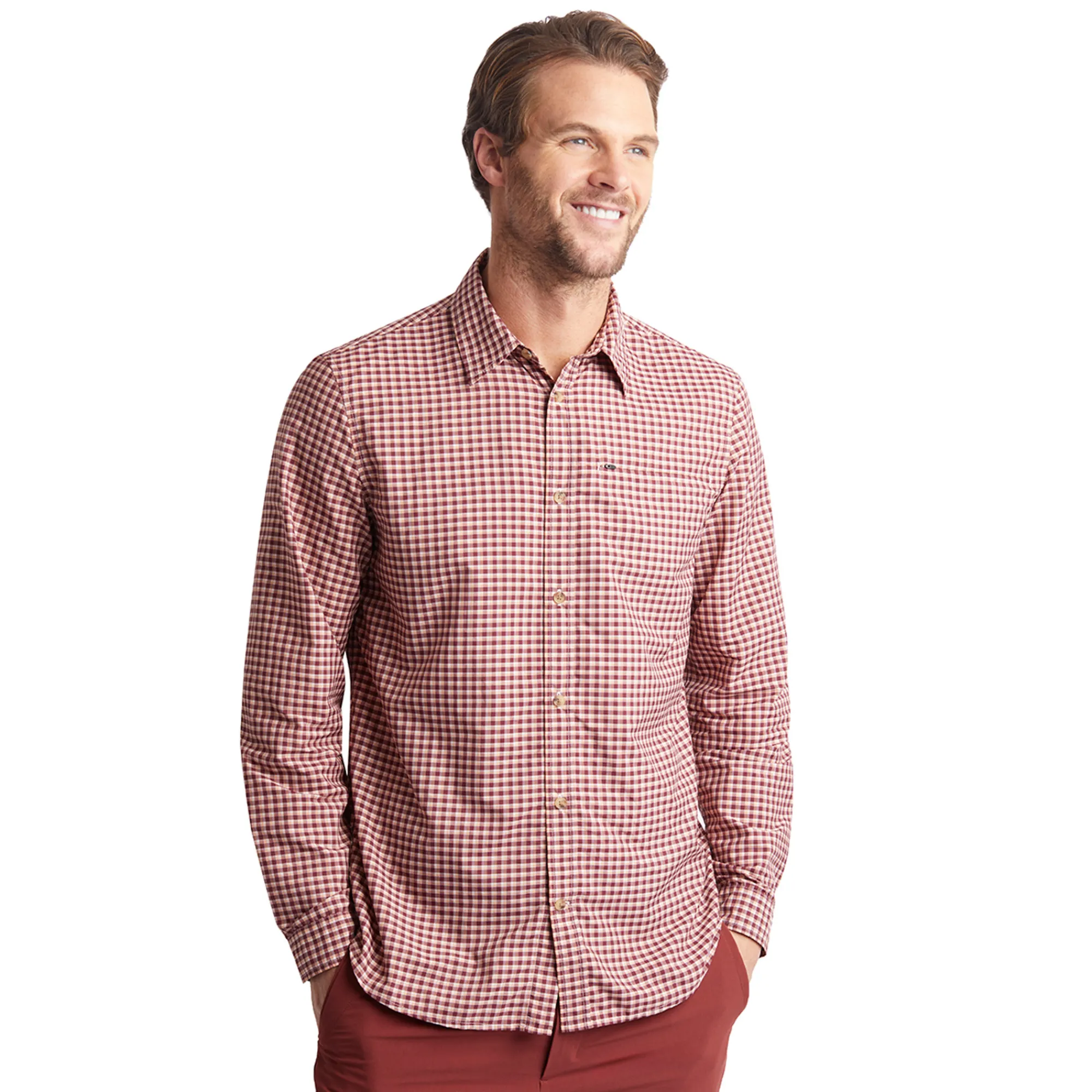 Men Rohan Men'S Firth Long Sleeve Shirt Chestnut Red Gingham