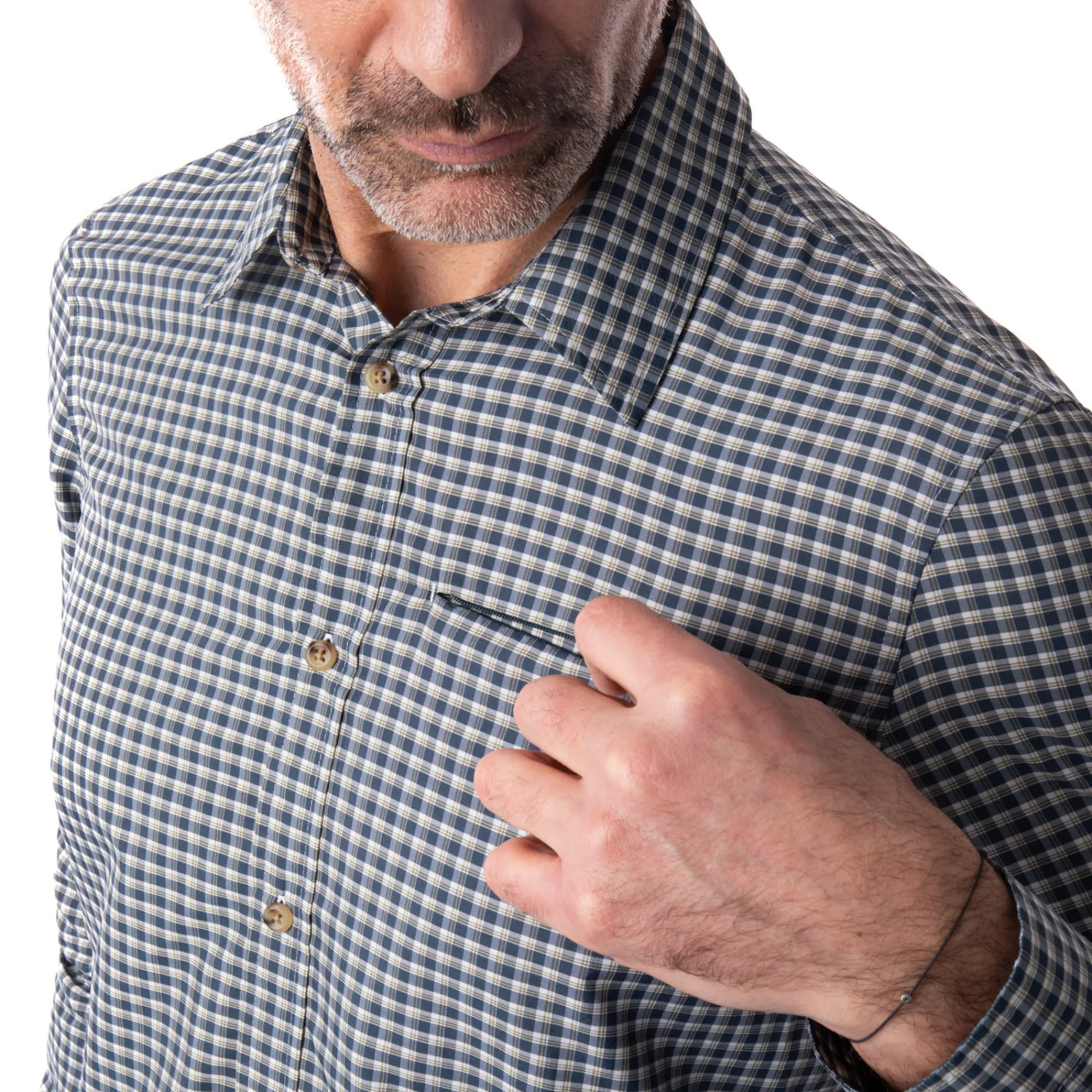 Men Rohan Men'S Firth Long Sleeve Shirt Marine Blue Gingham