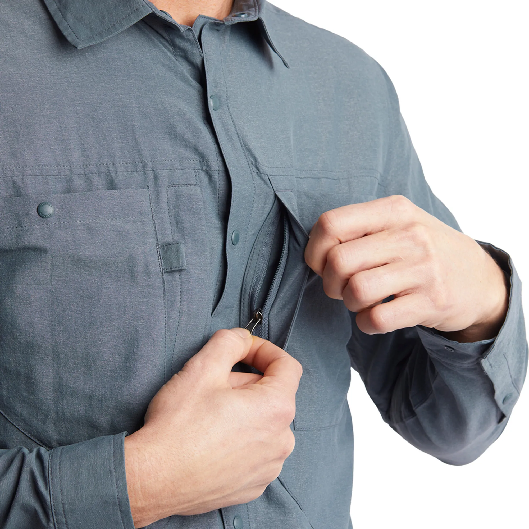 Men Rohan Men'S Frontier Long Sleeve Shirt Slate Grey Marl