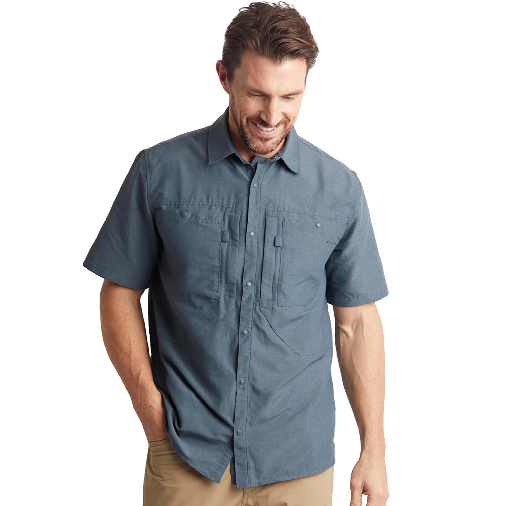 Men Rohan Men'S Frontier Short Sleeve Shirt Slate Grey Marl