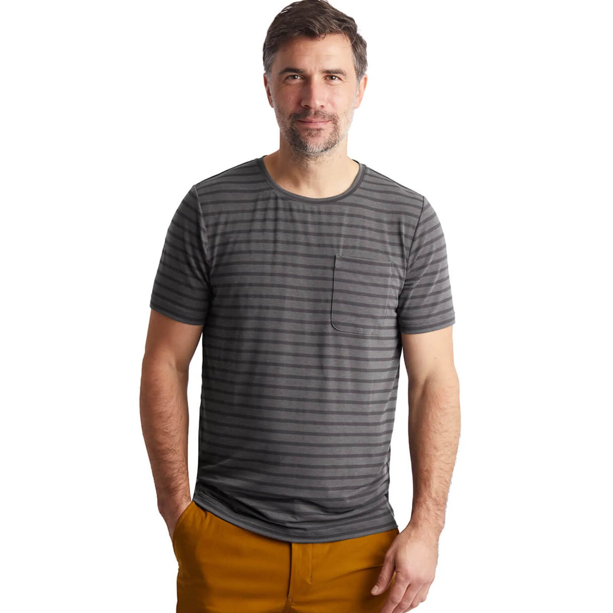 Men Rohan Men'S Harbour Short Sleeve T-Shirt Stormy Grey Marl Stripe