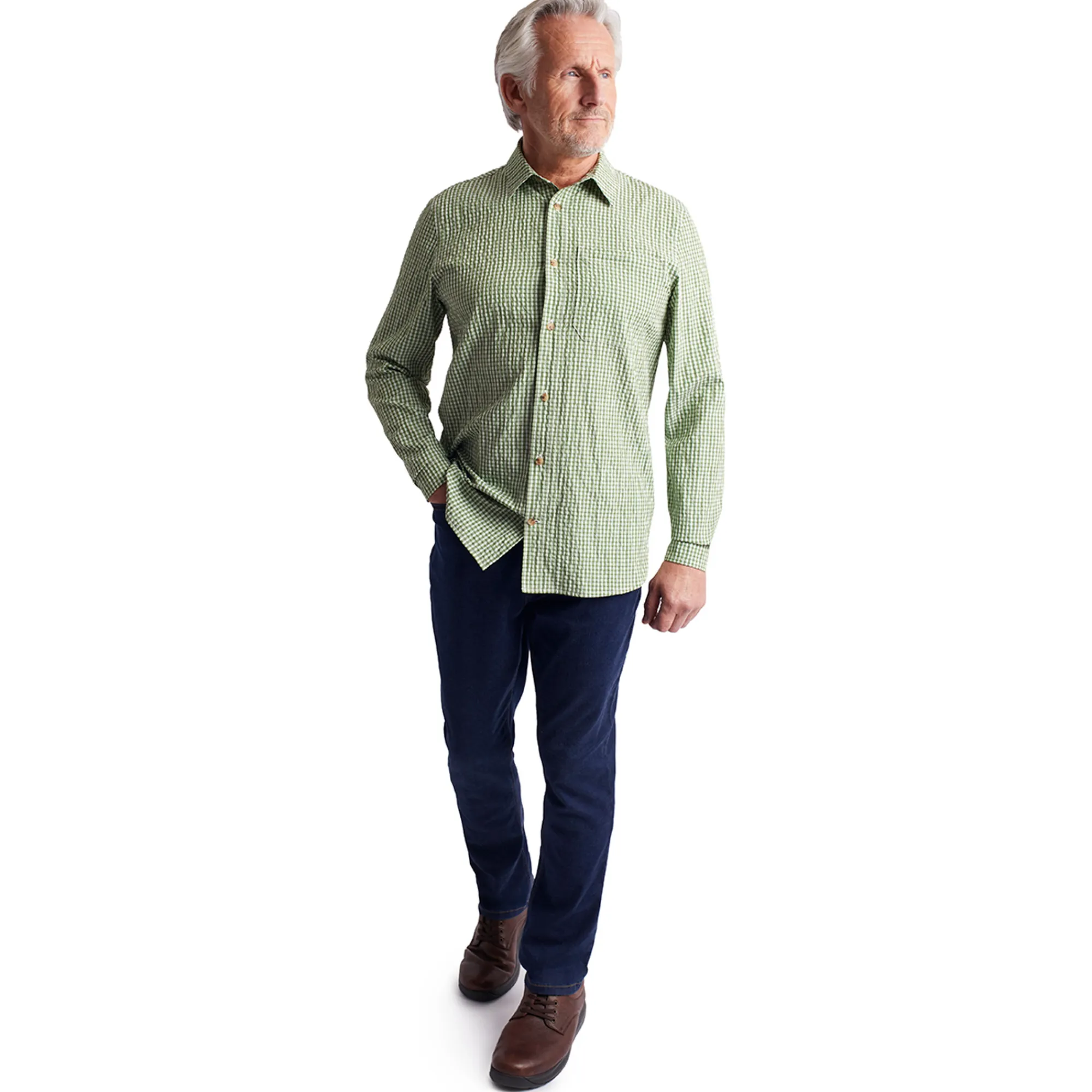 Men Rohan Men'S Isle Long Sleeve Shirt Alpine Green Gingham