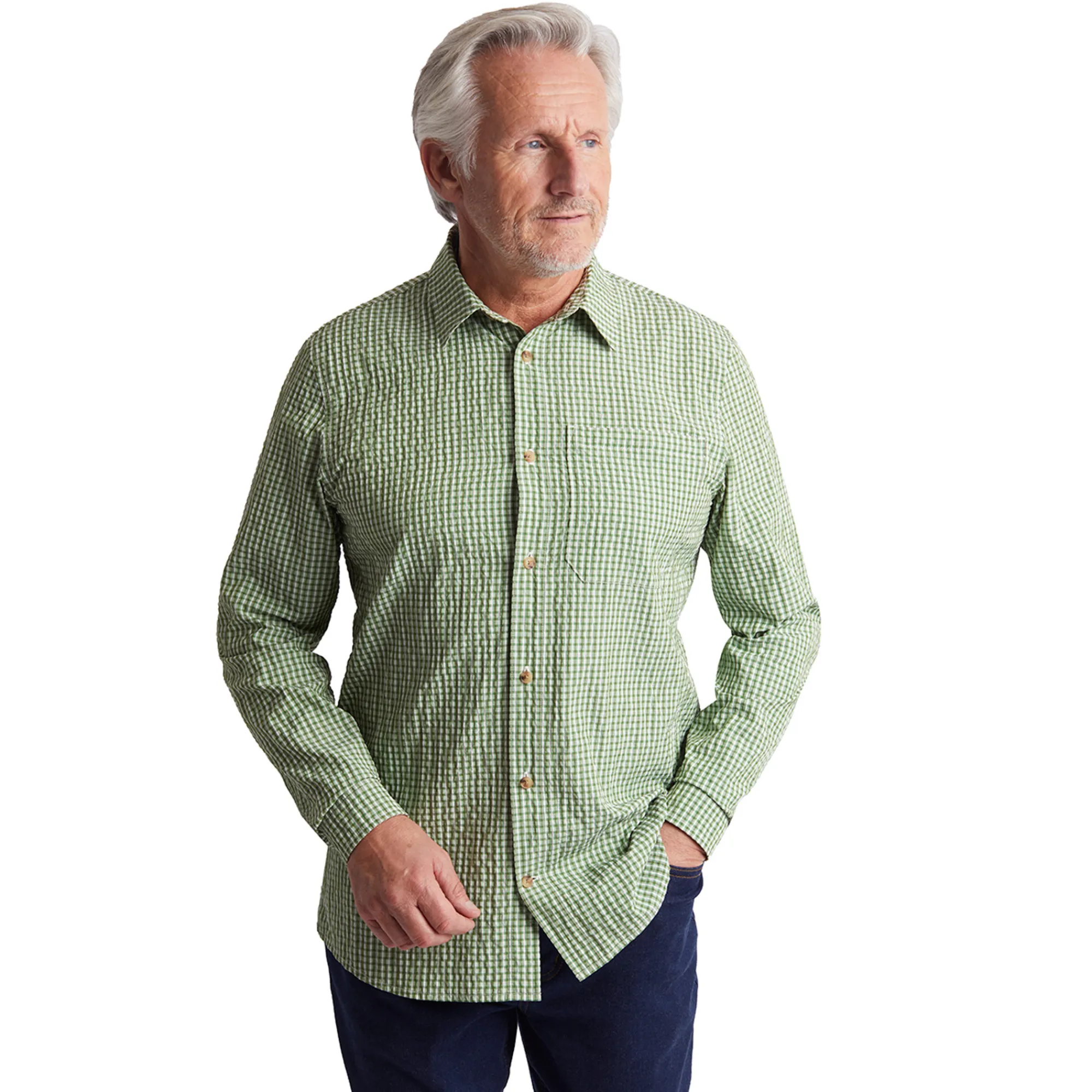 Men Rohan Men'S Isle Long Sleeve Shirt Alpine Green Gingham