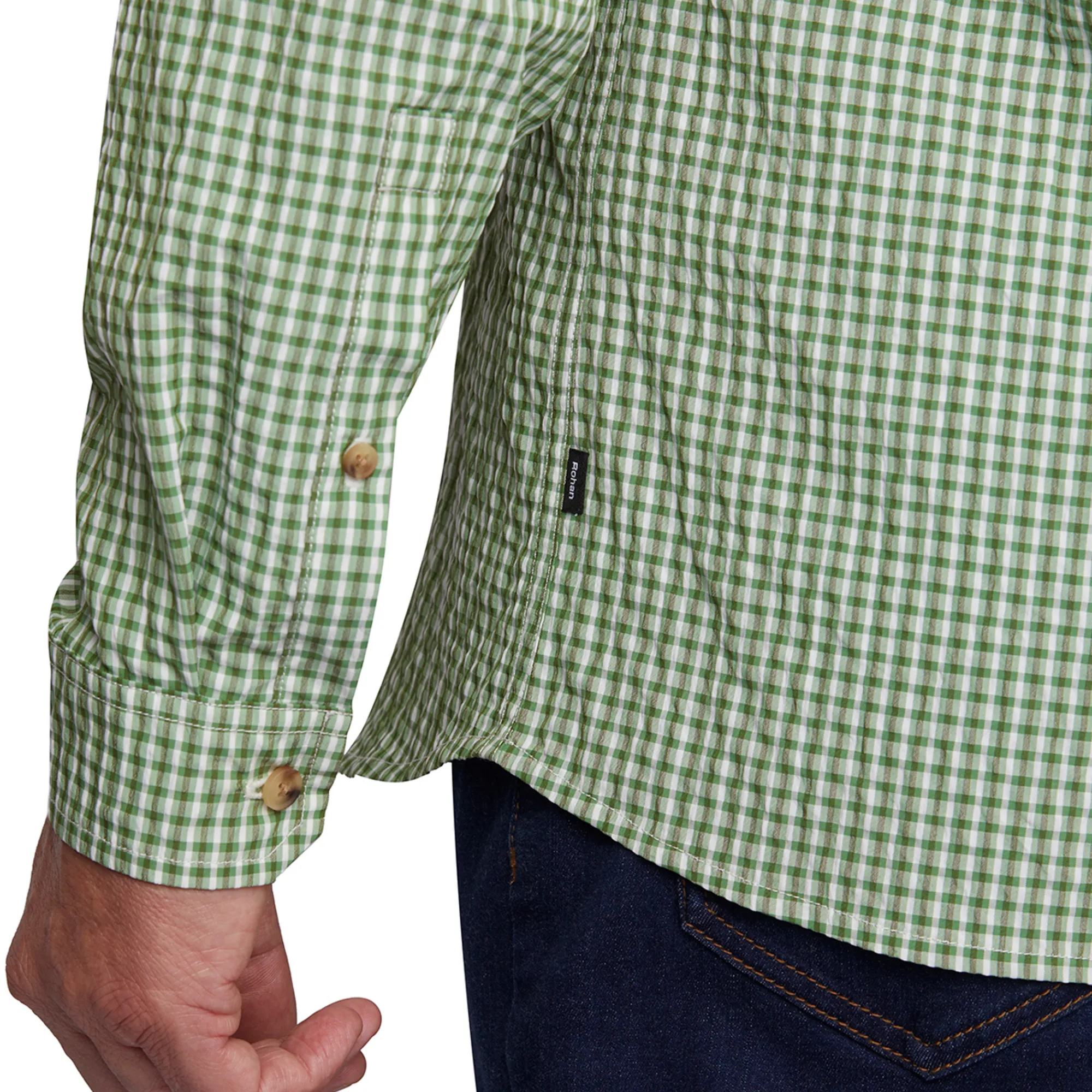 Men Rohan Men'S Isle Long Sleeve Shirt Alpine Green Gingham