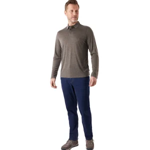 Men Rohan Men'S Merino Cool Long Sleeve Polo Dark Olive Brown Marl