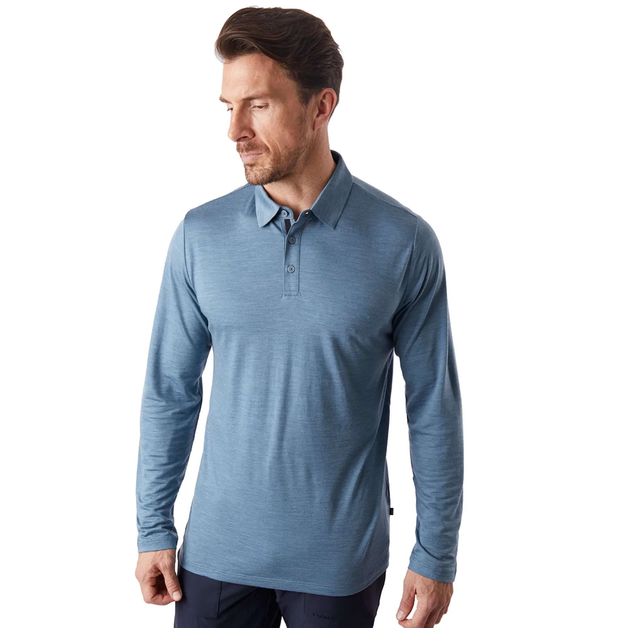 Men Rohan Men'S Merino Cool Long Sleeve Polo Shadow Blue Marl