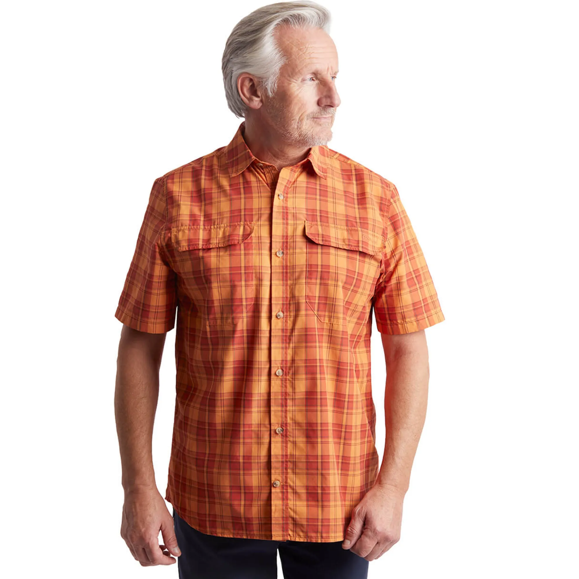Men Rohan Men'S Pennine Short Sleeve Shirt Sunset Orange/Red Check
