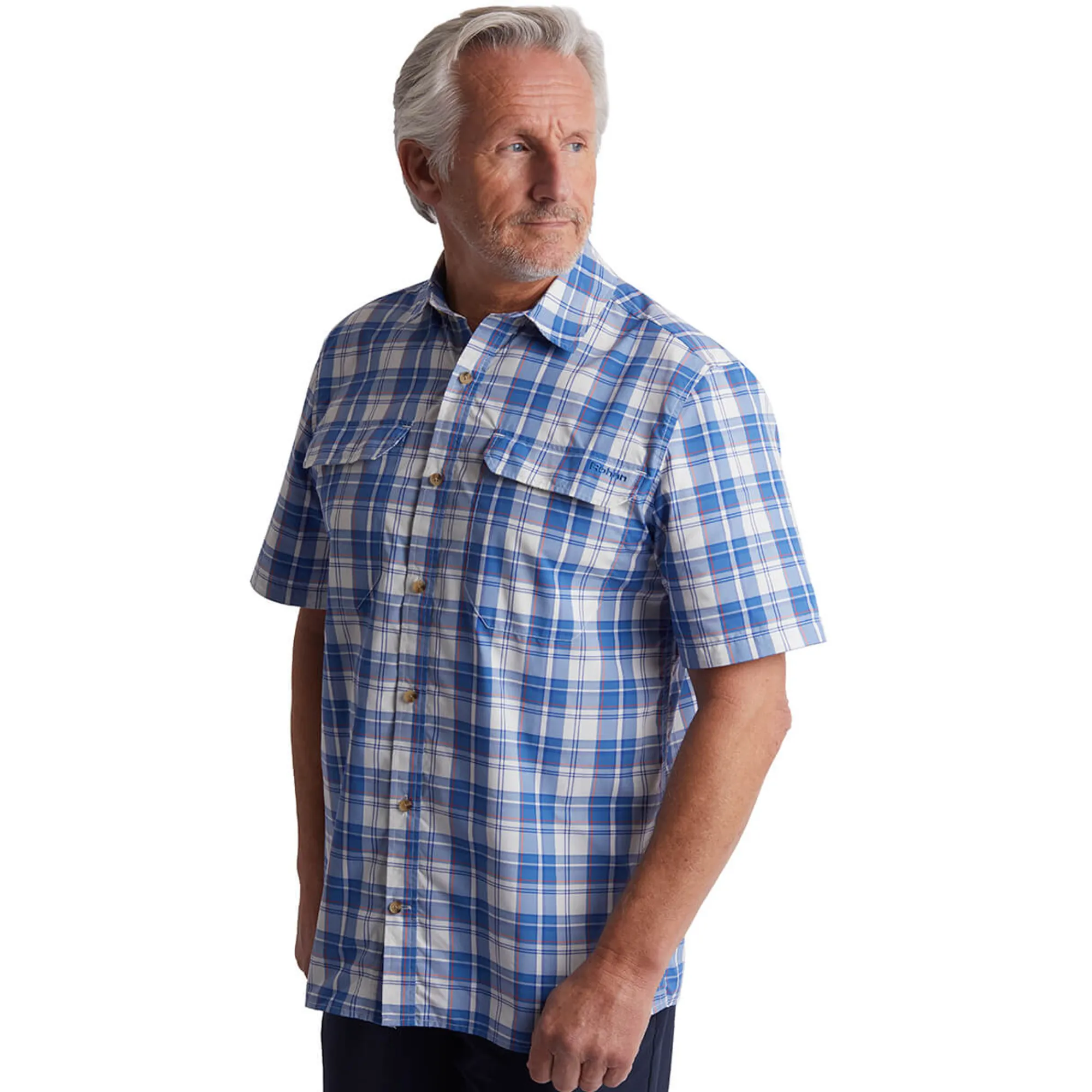 Men Rohan Men'S Pennine Short Sleeve Shirt Ecru/Island Blue Check