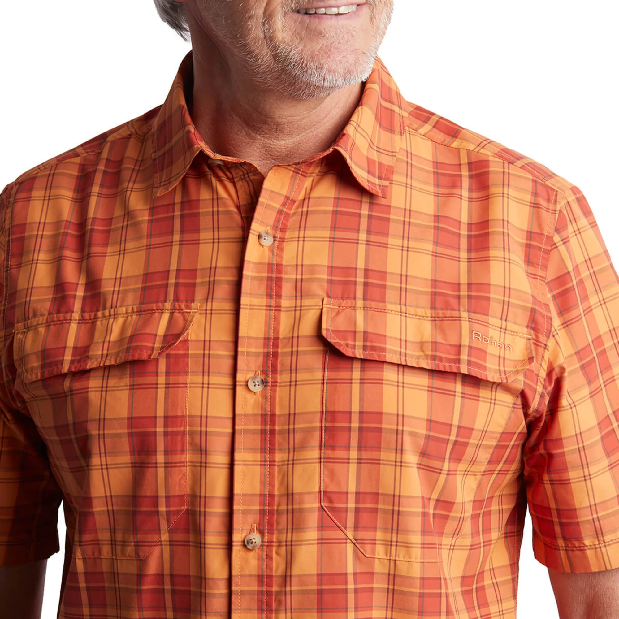 Men Rohan Men'S Pennine Short Sleeve Shirt Sunset Orange/Red Check
