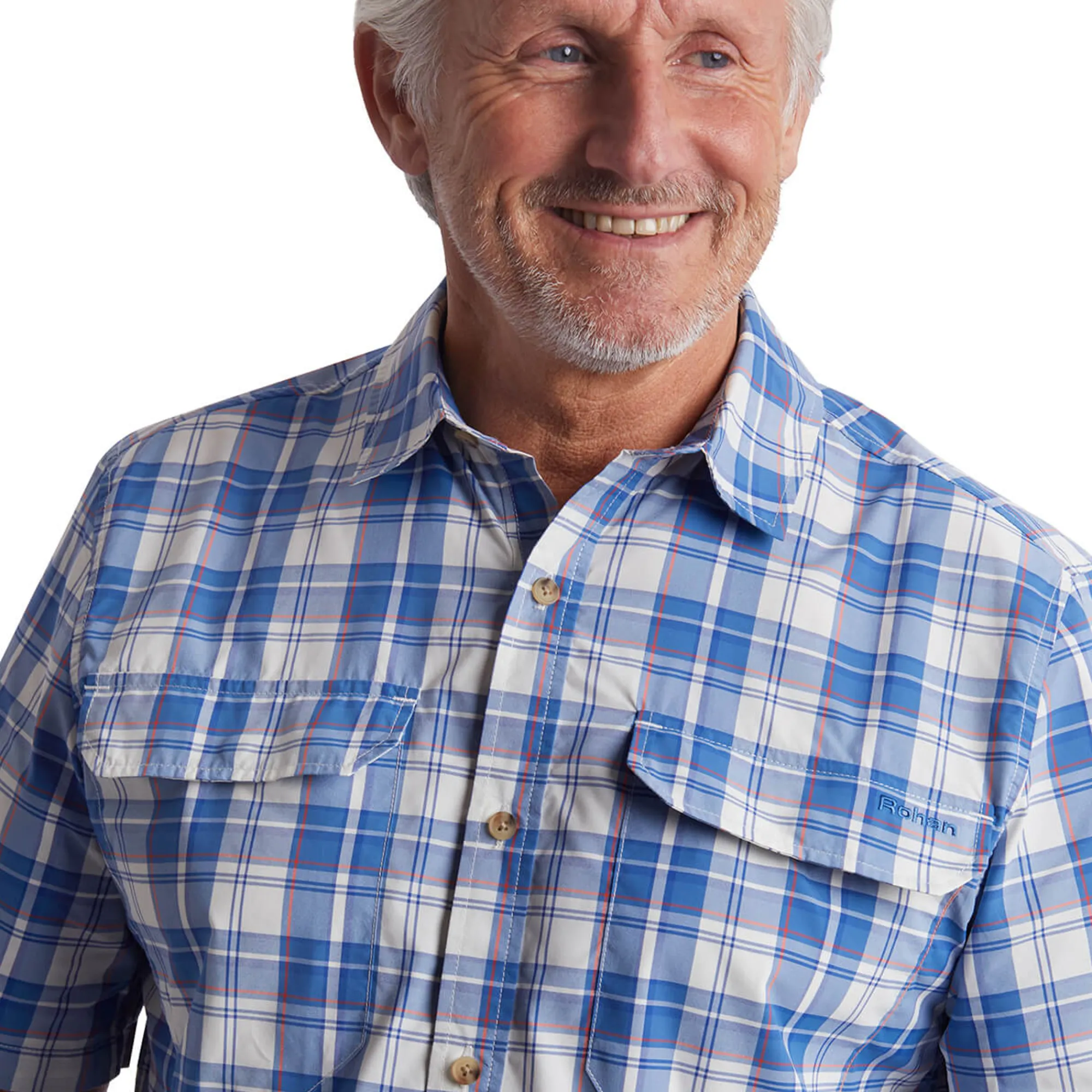 Men Rohan Men'S Pennine Short Sleeve Shirt Ecru/Island Blue Check