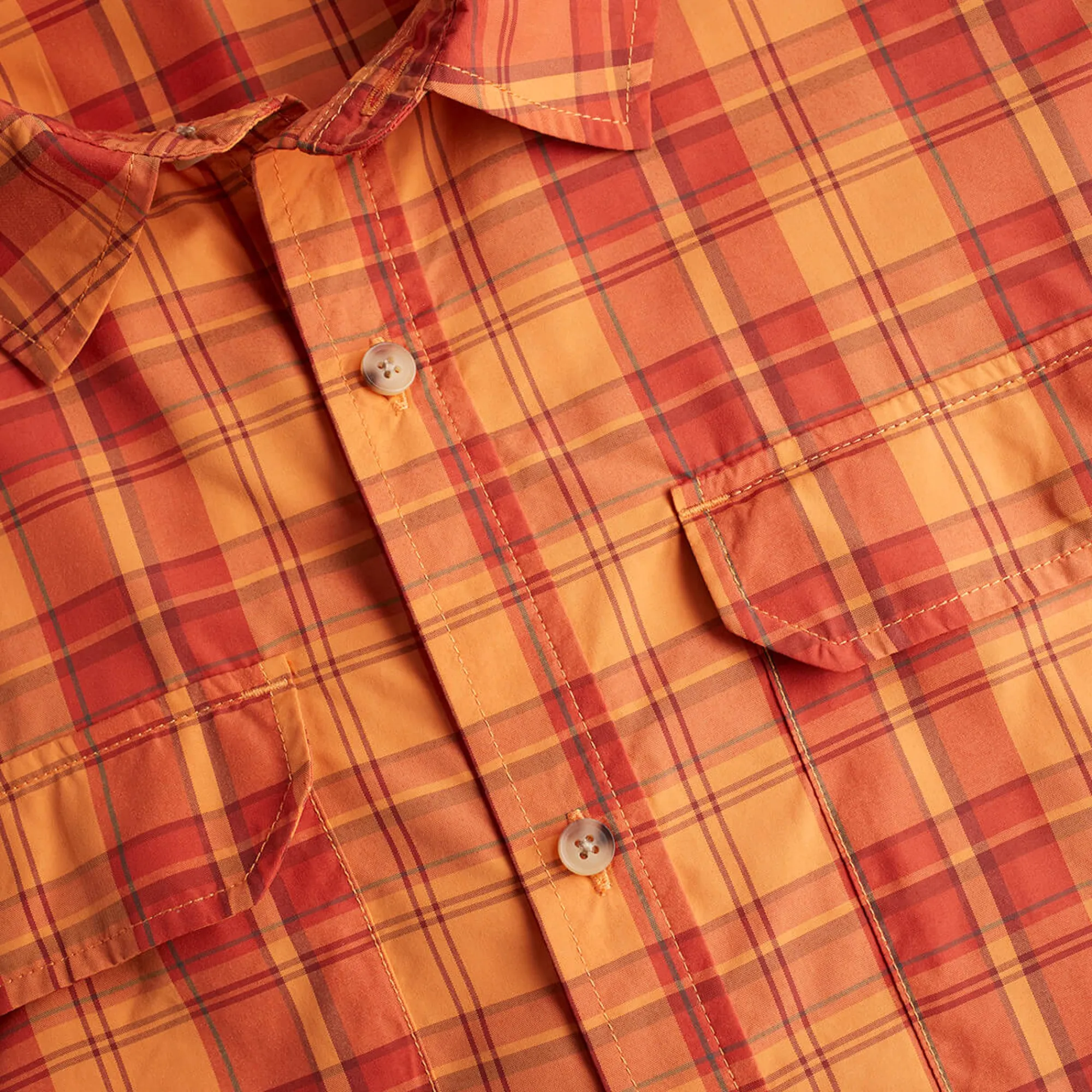 Men Rohan Men'S Pennine Short Sleeve Shirt Sunset Orange/Red Check