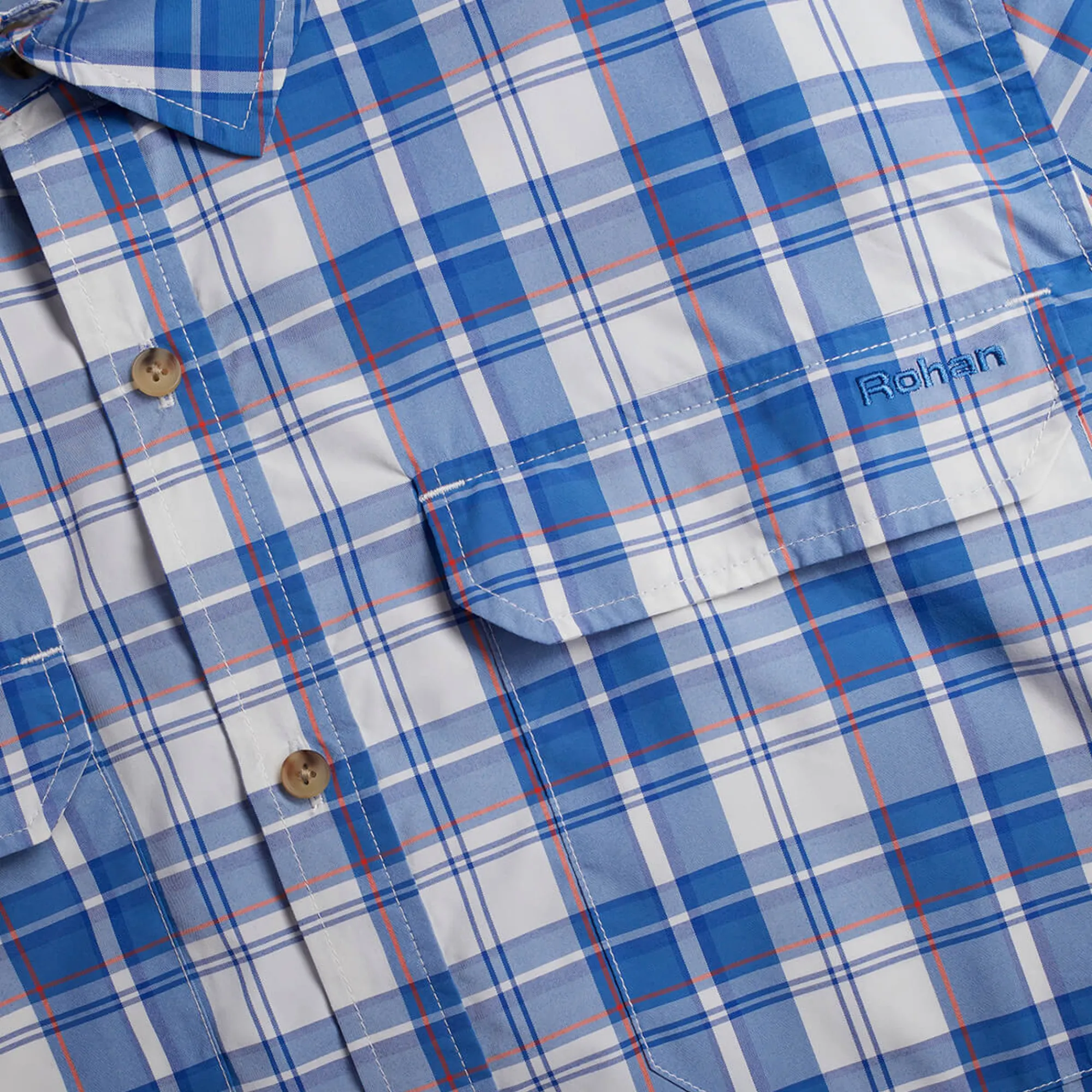 Men Rohan Men'S Pennine Short Sleeve Shirt Ecru/Island Blue Check