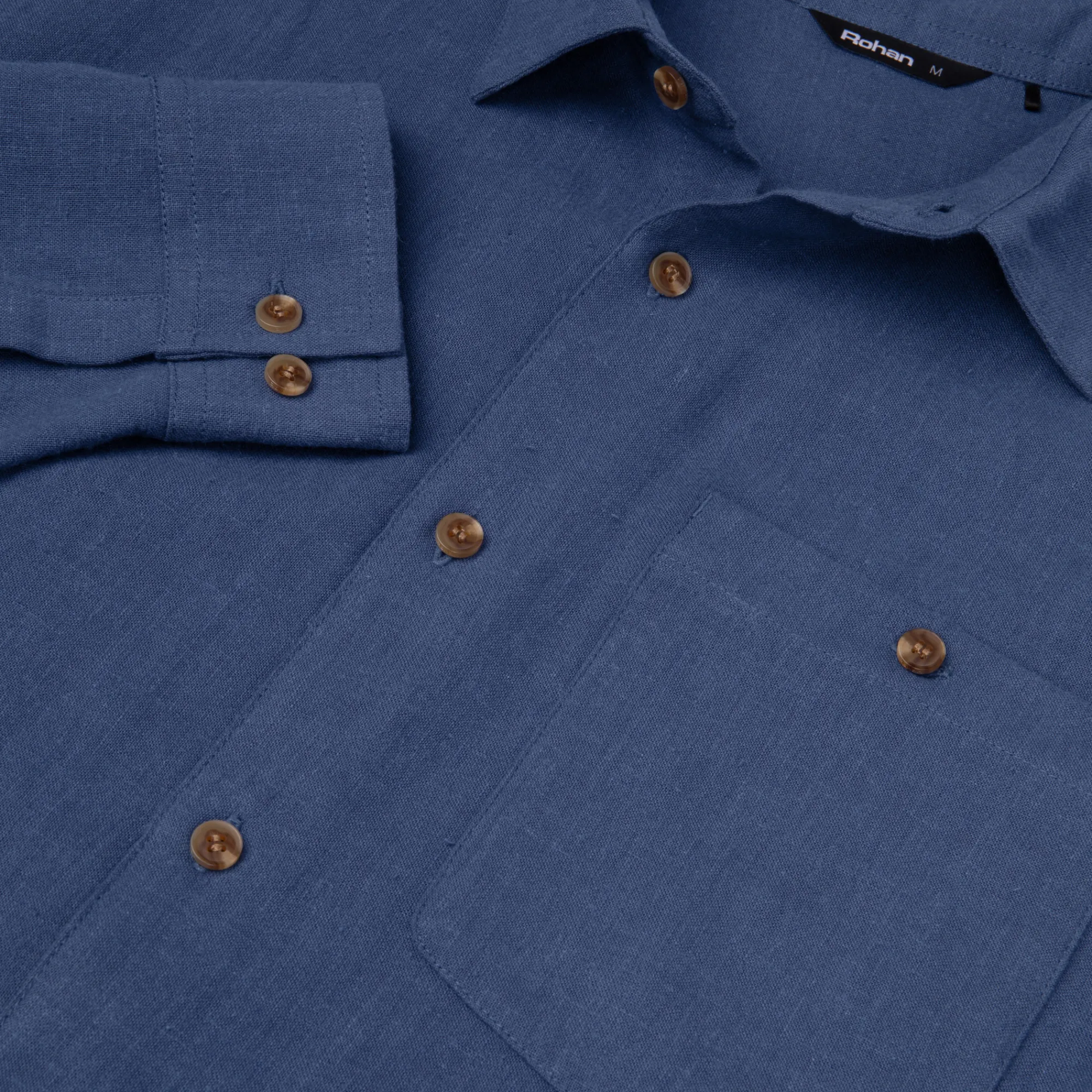 Men Rohan Men'S Porto Linen Long Sleeve Shirt Ocean Blue
