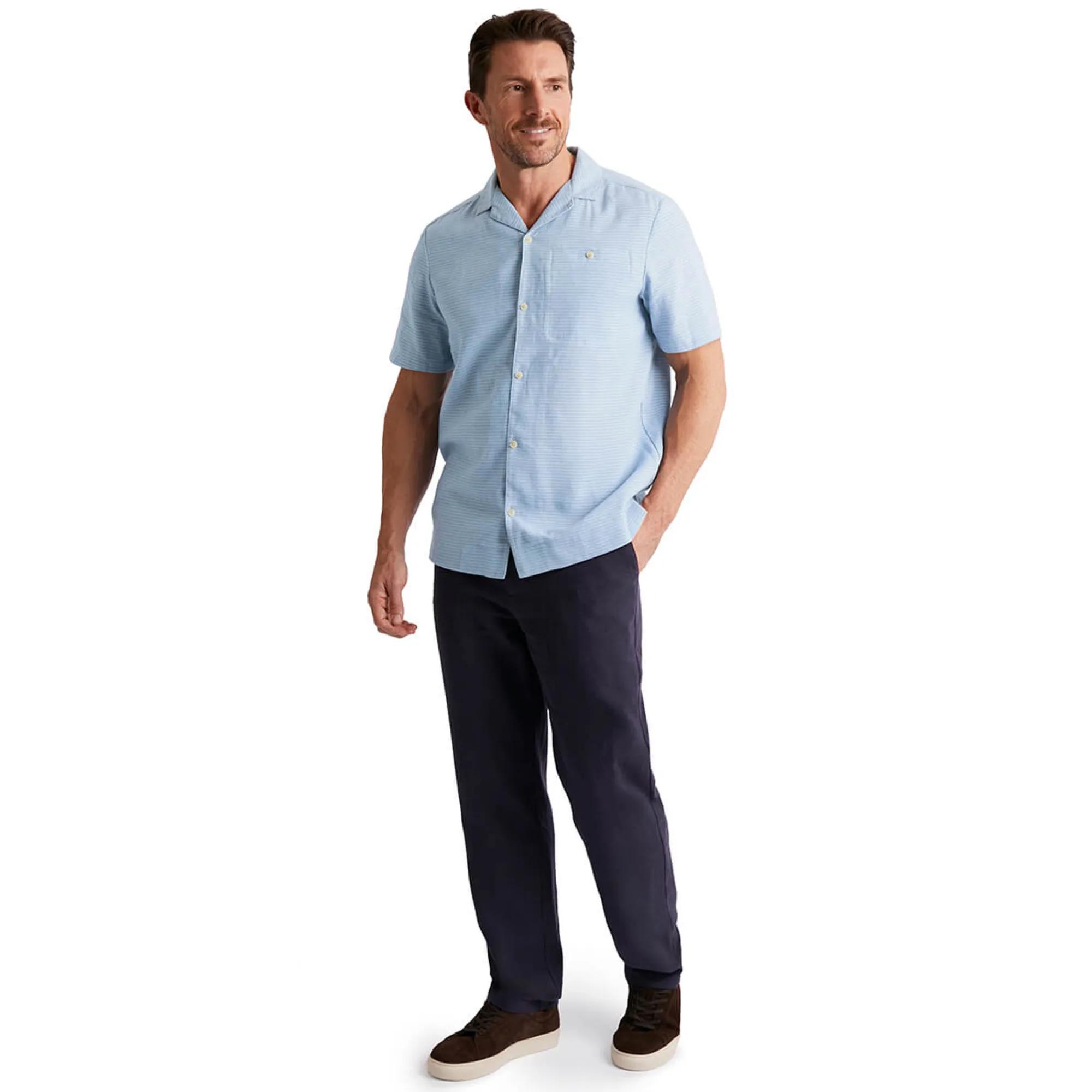 Men Rohan Men'S Porto Linen Short Sleeve Shirt Chambray Blue Stripe