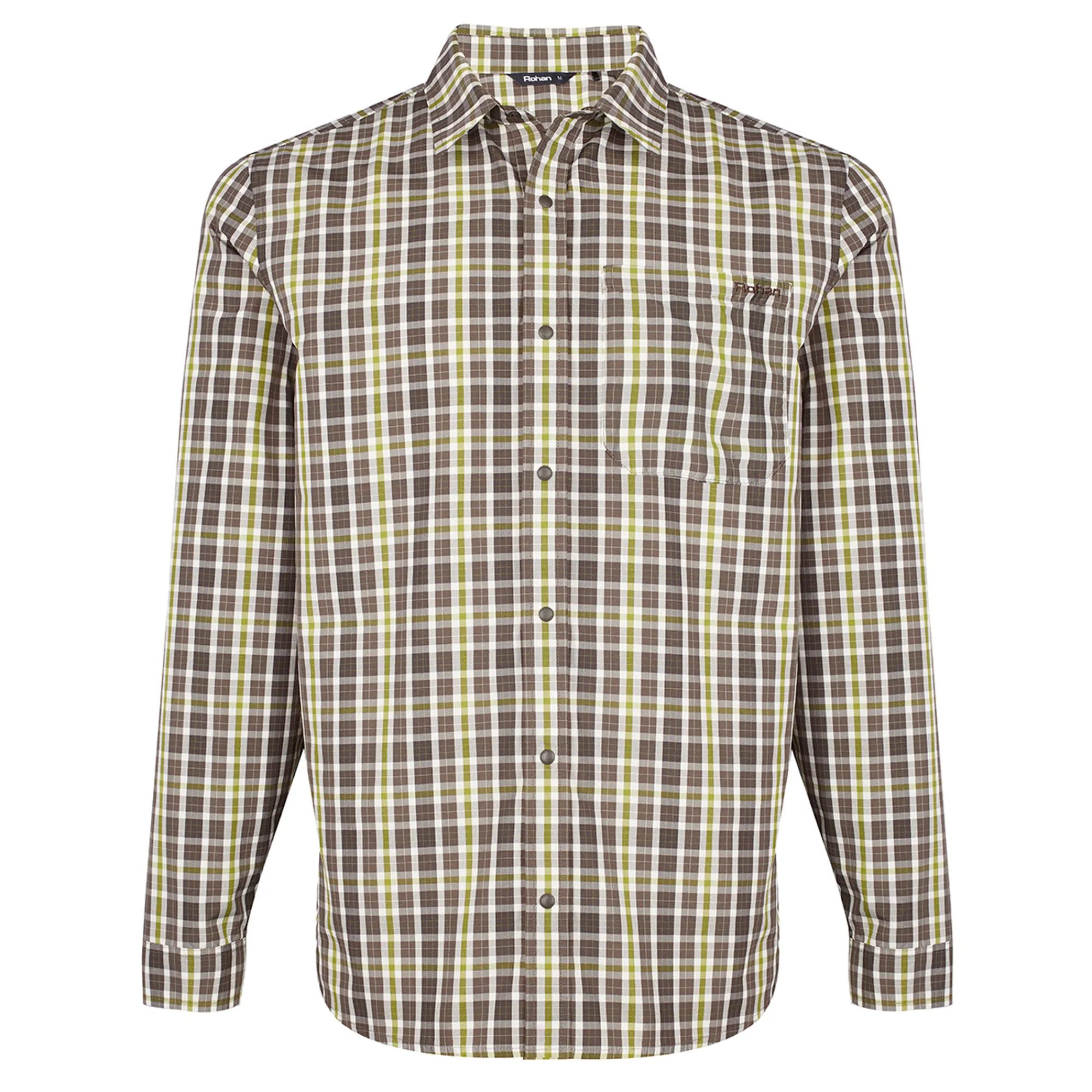 Men Rohan Men'S Portreath Long Sleeve Shirt Dark Olive Brown Check