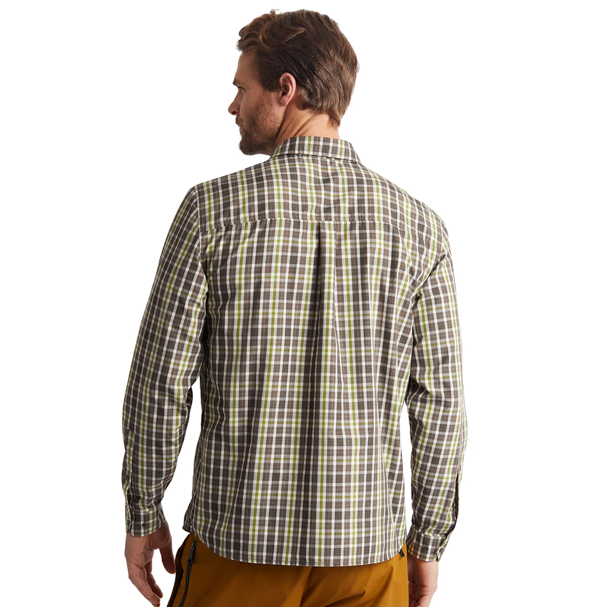 Men Rohan Men'S Portreath Long Sleeve Shirt Dark Olive Brown Check