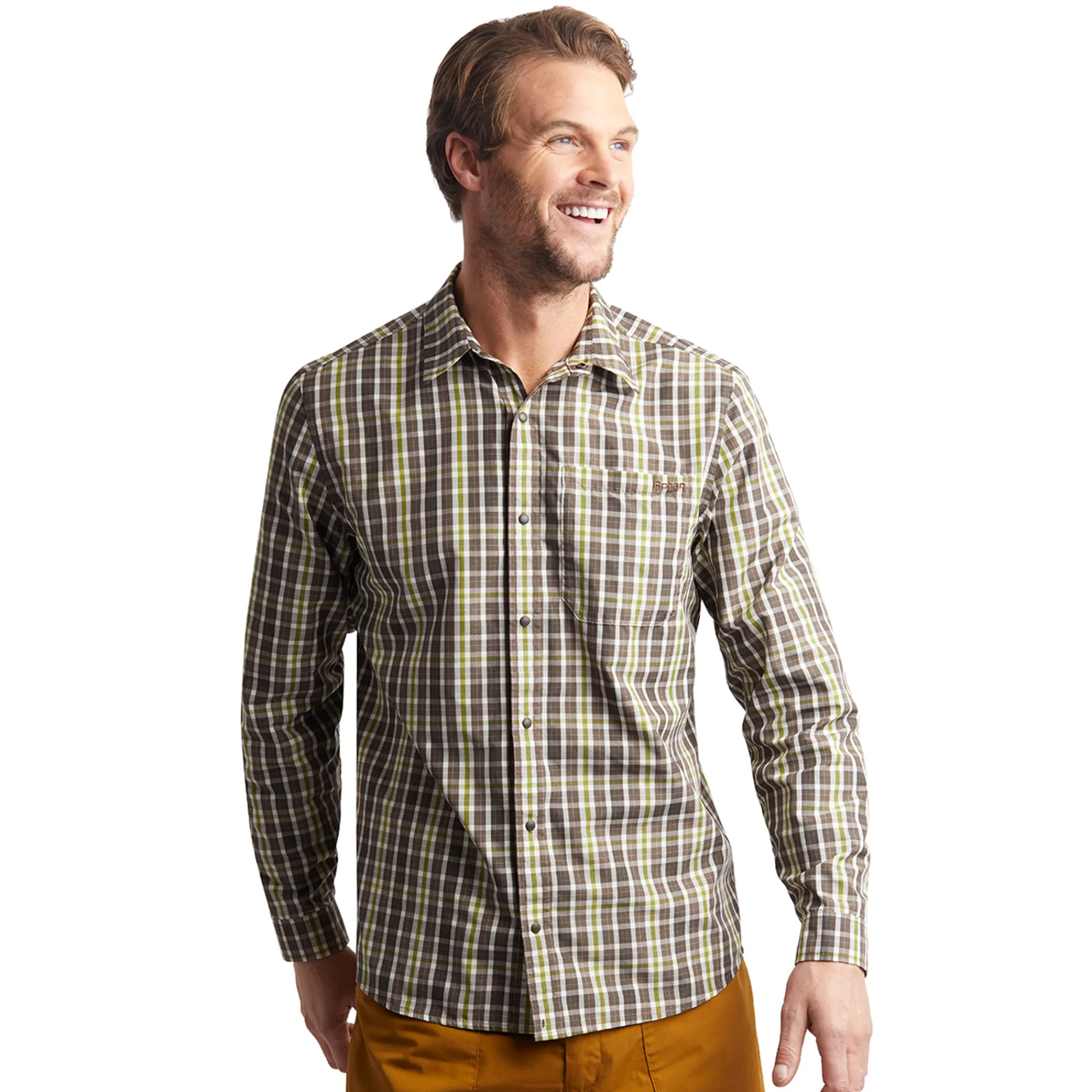 Men Rohan Men'S Portreath Long Sleeve Shirt Dark Olive Brown Check
