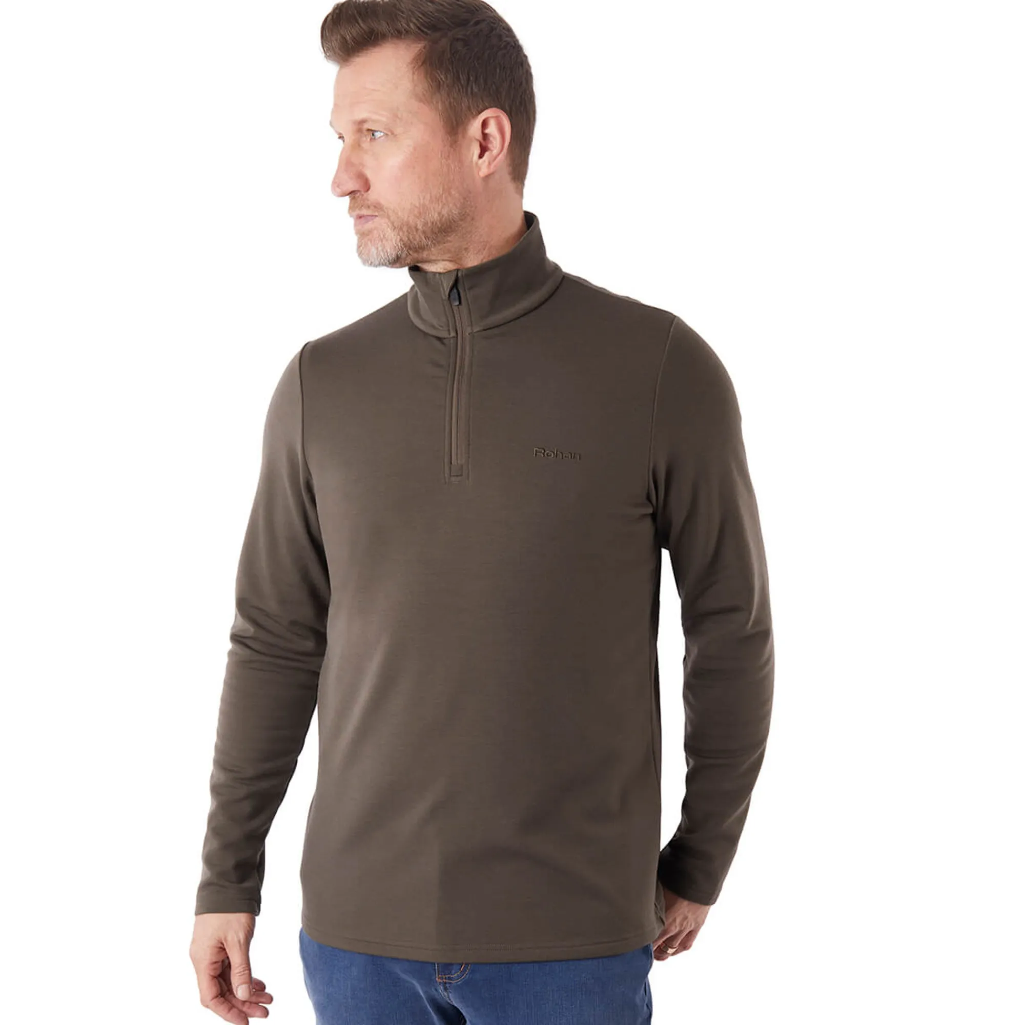Men Rohan Men'S Radiant Merino Zip Neck Top Dark Olive Brown