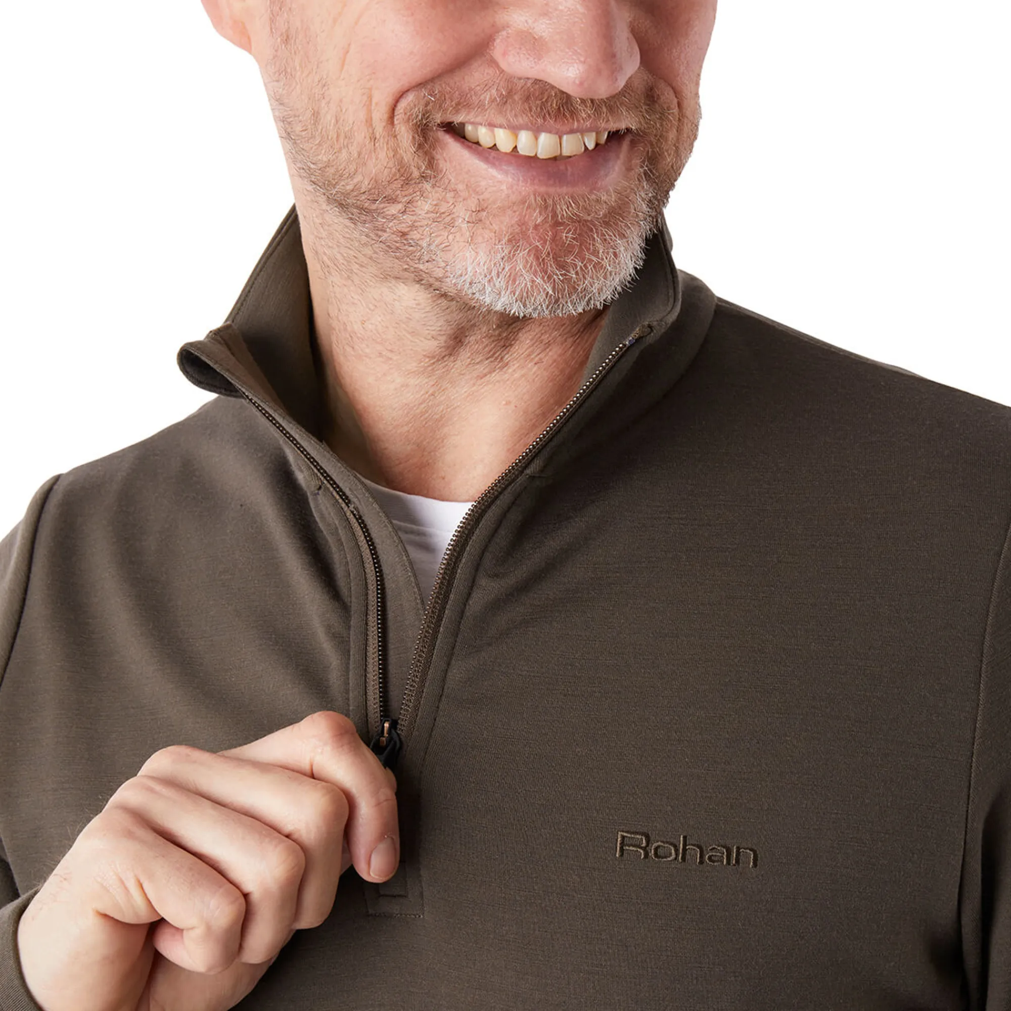 Men Rohan Men'S Radiant Merino Zip Neck Top Dark Olive Brown