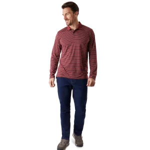 Men Rohan Men'S Shoreline Long Sleeve Polo Auburn Red/Navy Stripe
