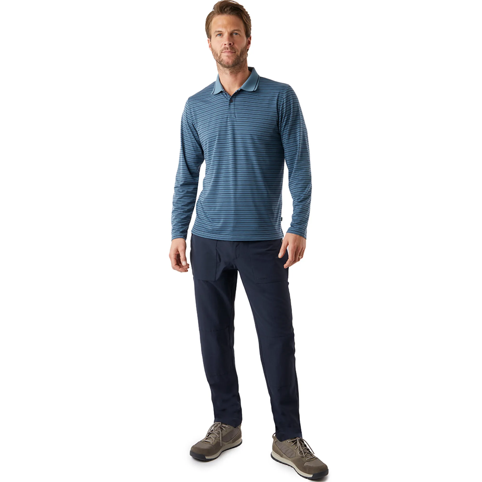 Men Rohan Men'S Shoreline Long Sleeve Polo Shadow Blue/Navy Stripe