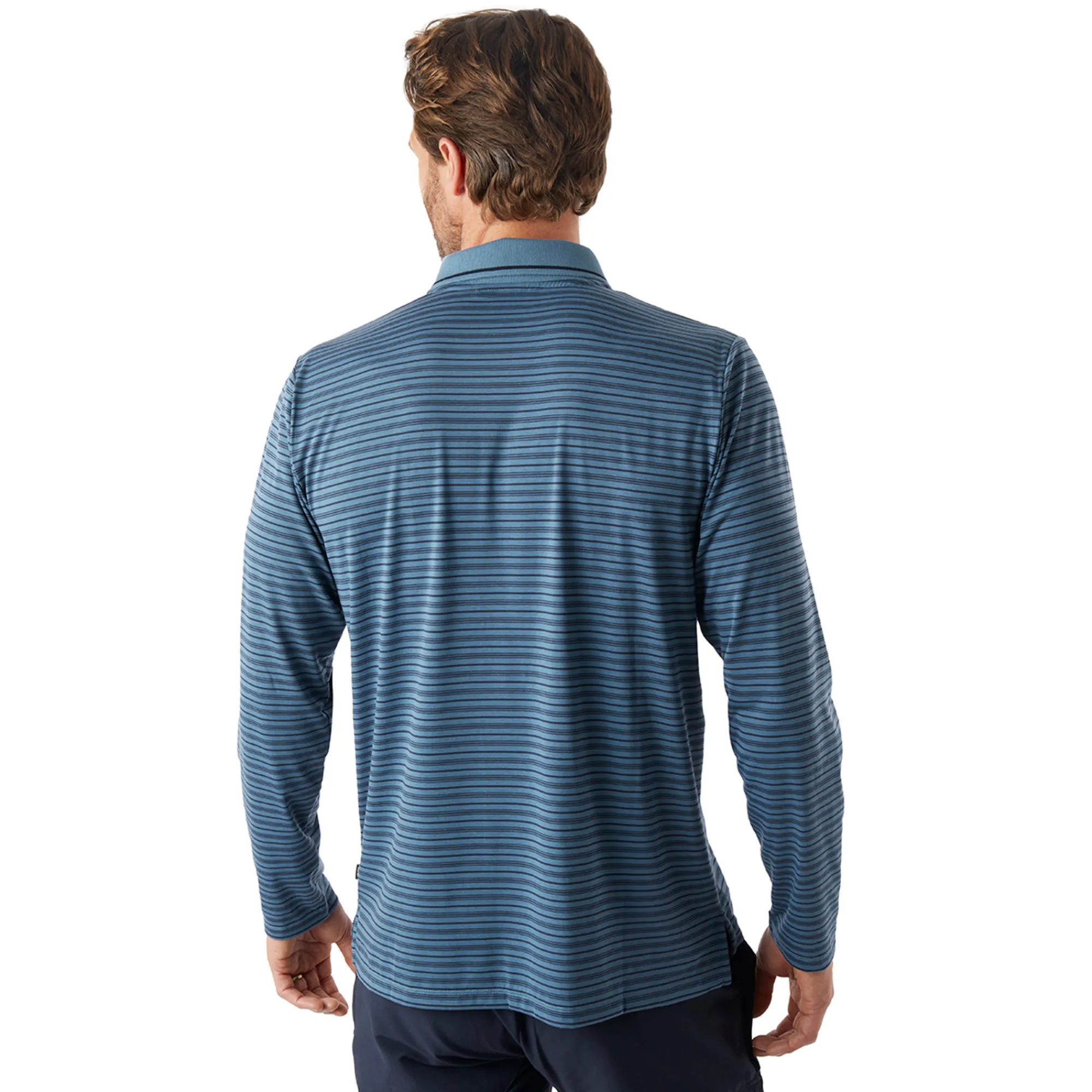 Men Rohan Men'S Shoreline Long Sleeve Polo Shadow Blue/Navy Stripe