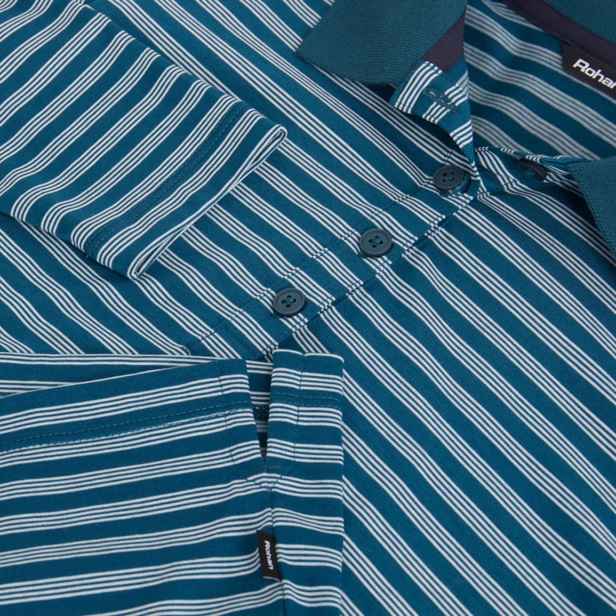 Men Rohan Men'S Shoreline Long Sleeve Polo Shadow Blue/Navy Stripe