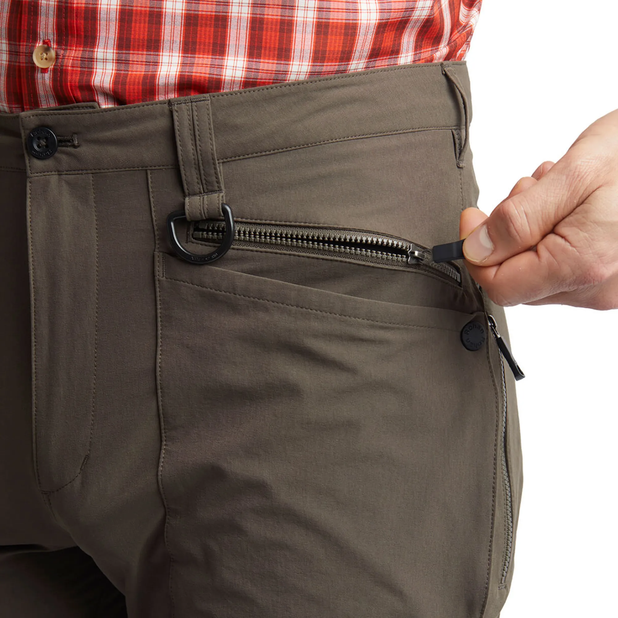 Men Rohan Men'S Stretch Bags Convertible Trousers Dark Olive Brown