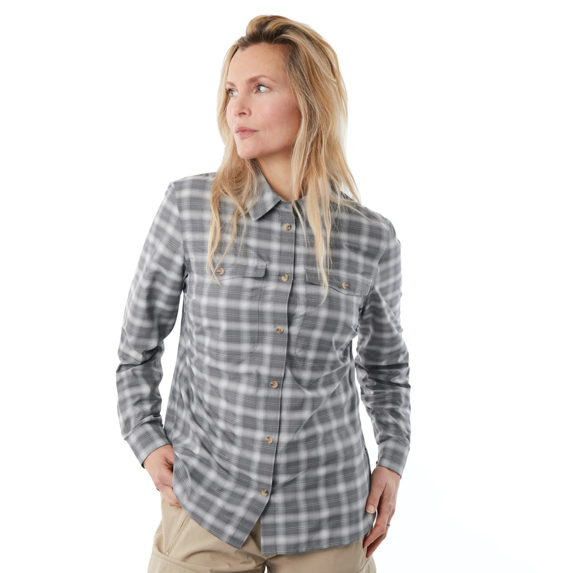 Women Rohan Women'S Bay Long Sleeve Shirt Grey Rock Check